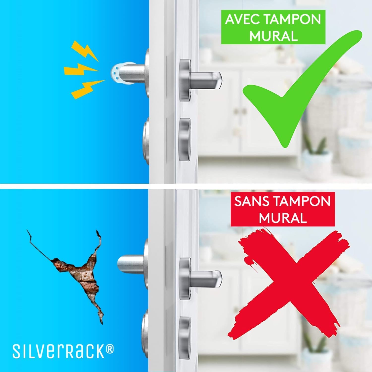 Detalle de SilverRackÂź Lot de 6 butoirs de porte transparents đ