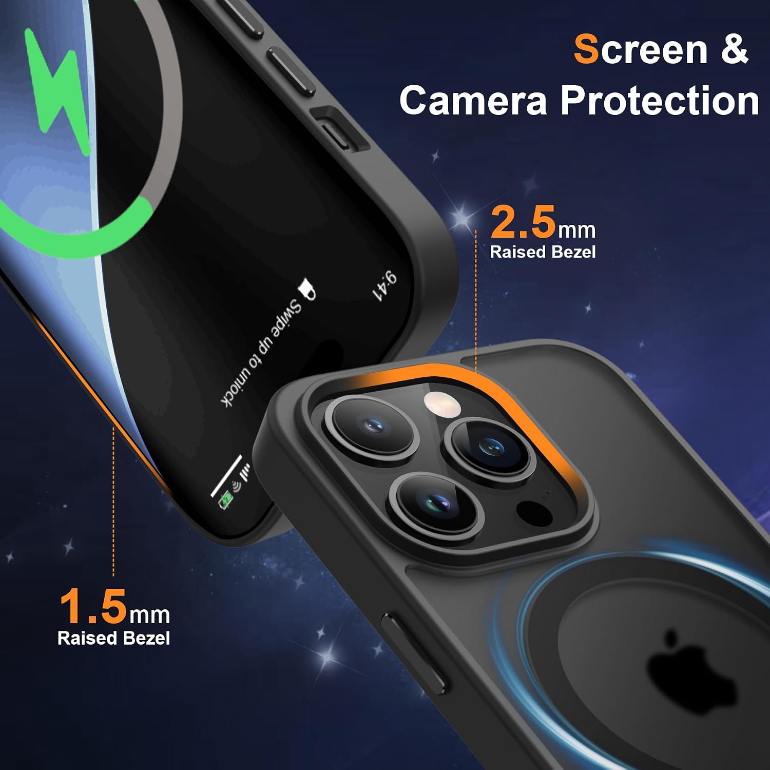 Thumbnail 6 de ORETECH Hülle für iPhone 14 Pro Max (6,7 Zoll) mit Mag-Safe, stoßfester Rückseite & 2 Displayschutzfolien – Schwarz