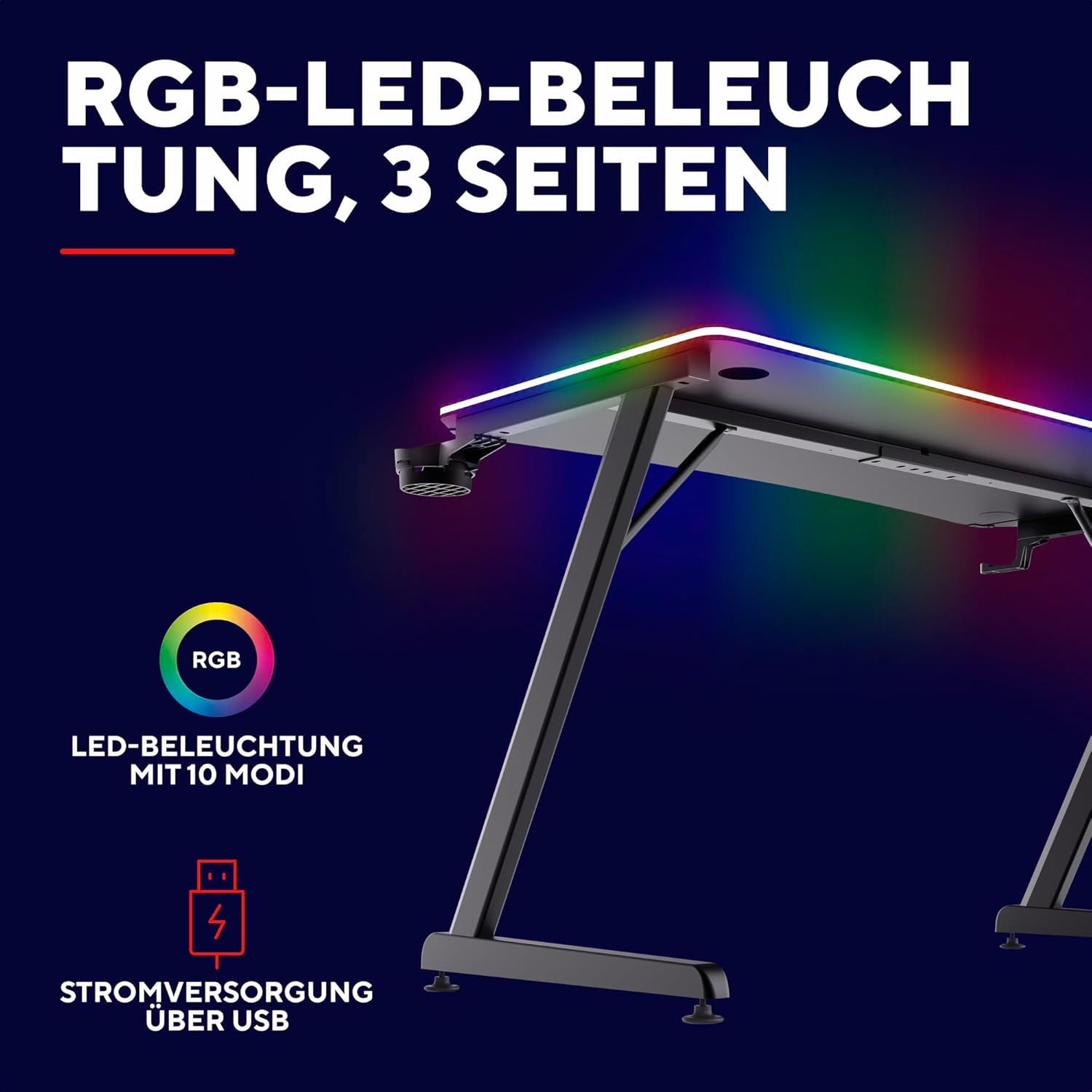Thumbnail 3 de Trust Gaming GXT 710 Luminus Pro Gaming Tisch 120x60 mit RGB-Beleuchtung und kabelloser 10-W-Ladefläche