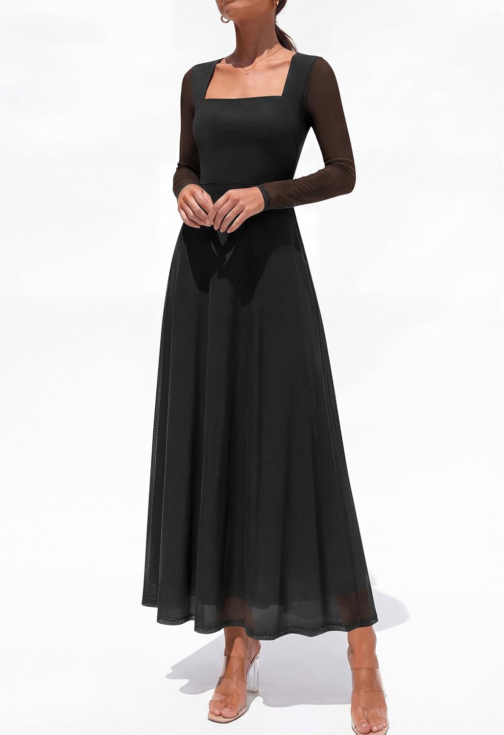 Detalle de PRETTYGARDEN Women's Mesh Maxi Dress
