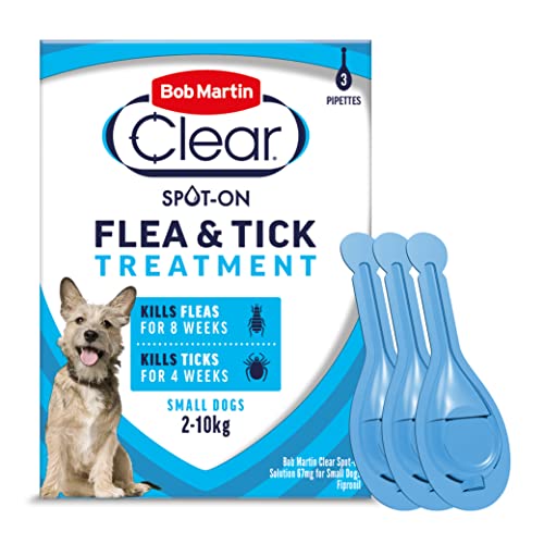 Bob Martin Clear Spot On Flea Treatment for Small Dogs (2-10kg) – Kills Fleas & Ticks (3 Pipettes)