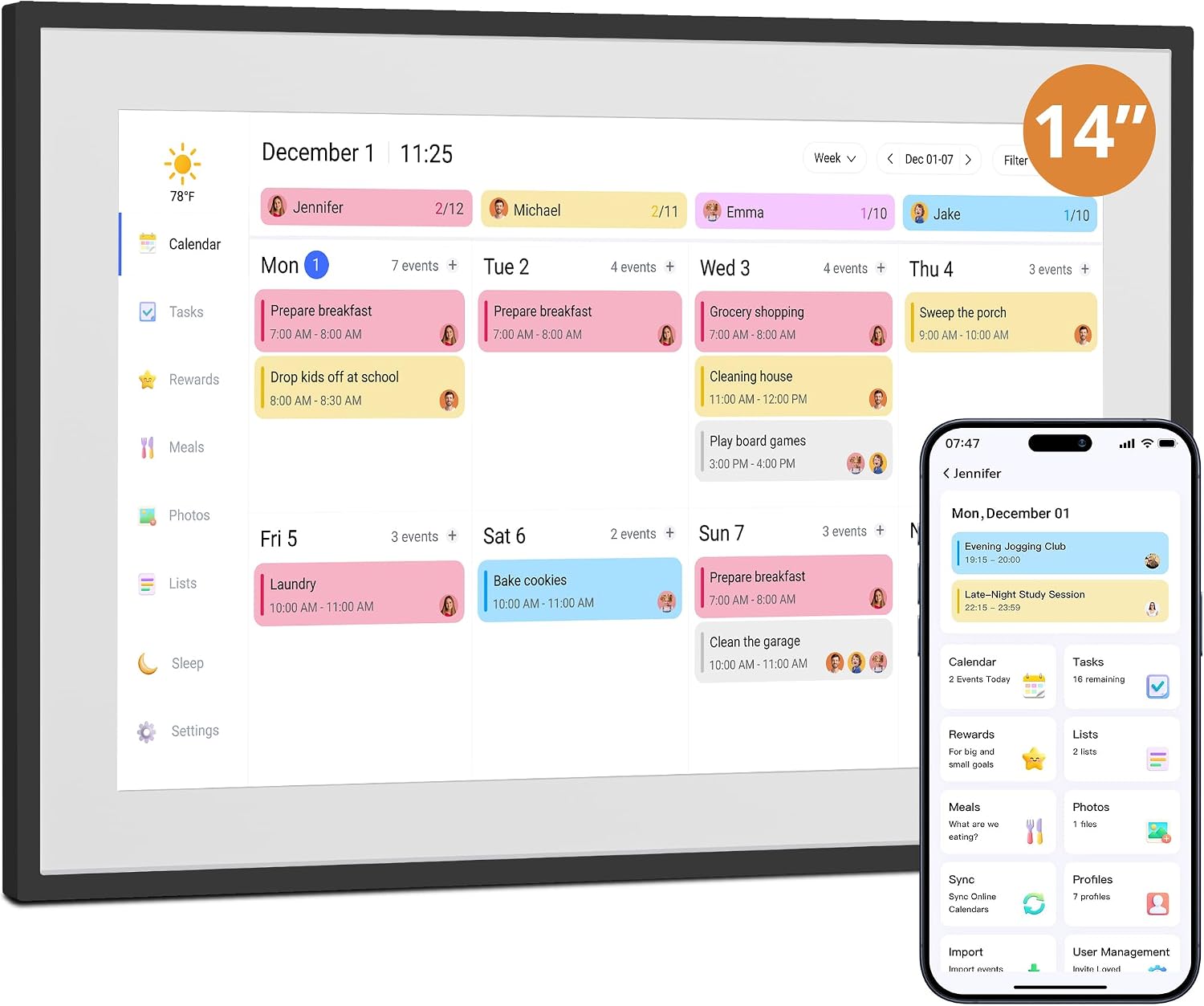 Detalle de Dragon Touch 14 Inch Digital Calendar Wall – 1920 x 1080 FHD Family Planner with 32GB and Touchscreen