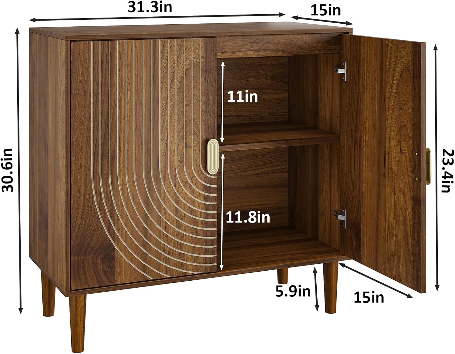 Detalle 2 de Mino Kesper LineSideboardCabinet Walnut Sideboard with Adjustable Shelf