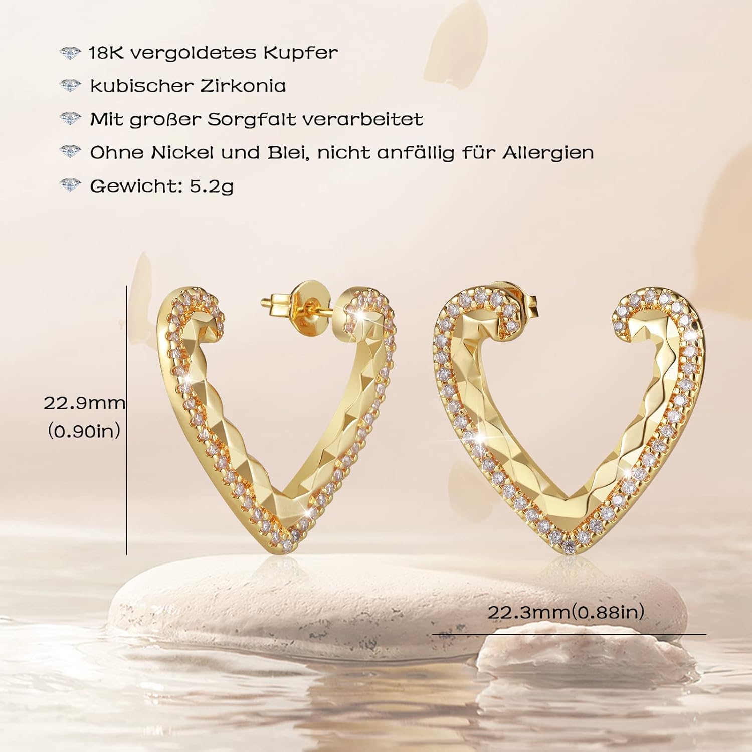 Thumbnail 2 de Richapex Gold Ohrringe Damen – 18k Gold Herz-Creolen, hypoallergen, klein