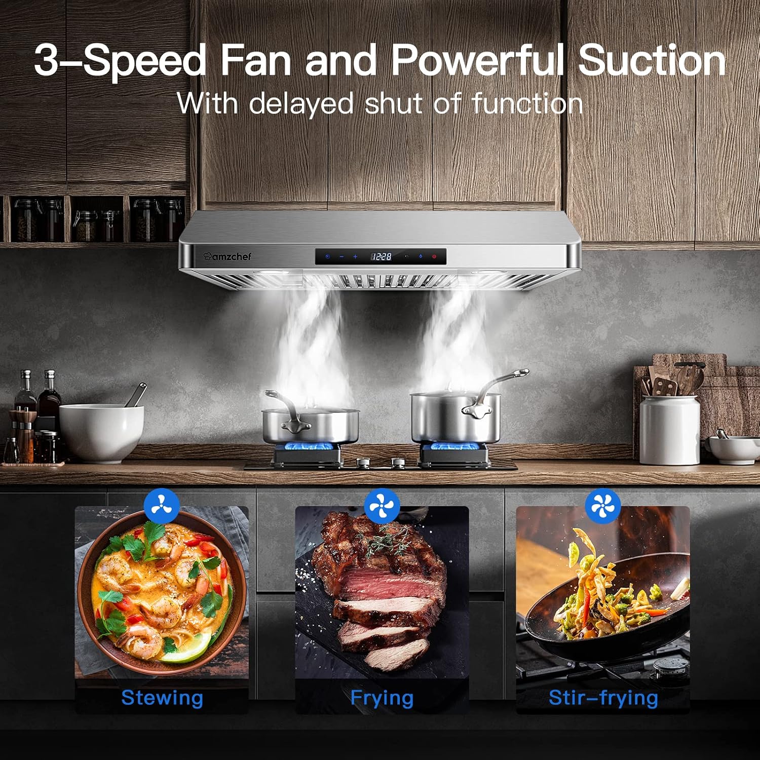 Detalle de AMZCHEF UL-LF0176C1-ST 30-Inch Under-Cabinet Range Hood with Remote Control