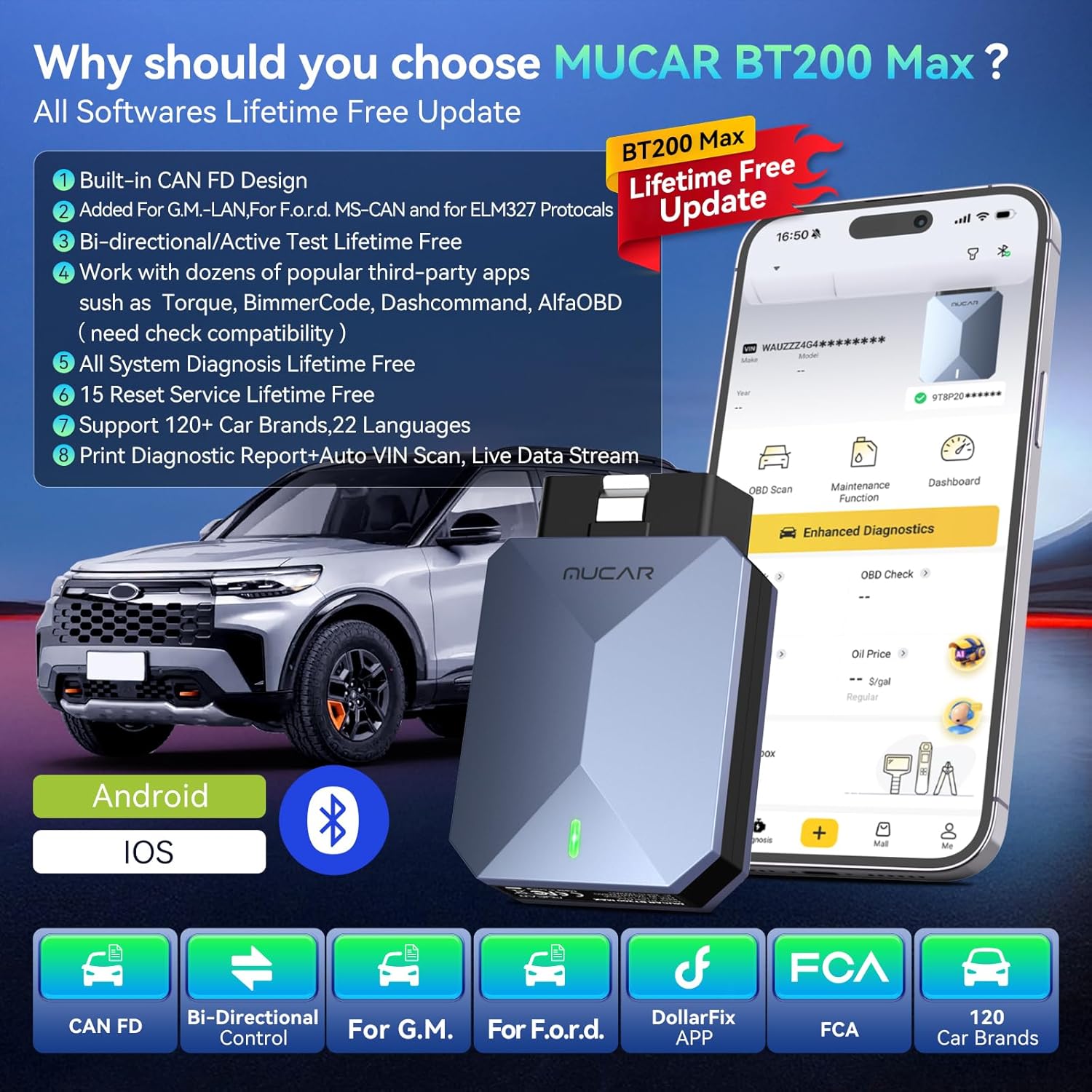 Thumbnail 4 de MUCAR AI-Assisted OBD2 Scanner BT200 MAX (Bluetooth) with Lifetime Updates