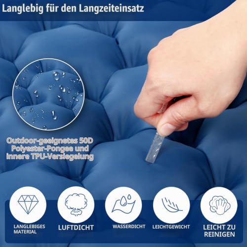 Detalle de Asoway Isomatte Selbstaufblasend 2 Personen – Doppel-Campingmatratze mit Fußpumpe