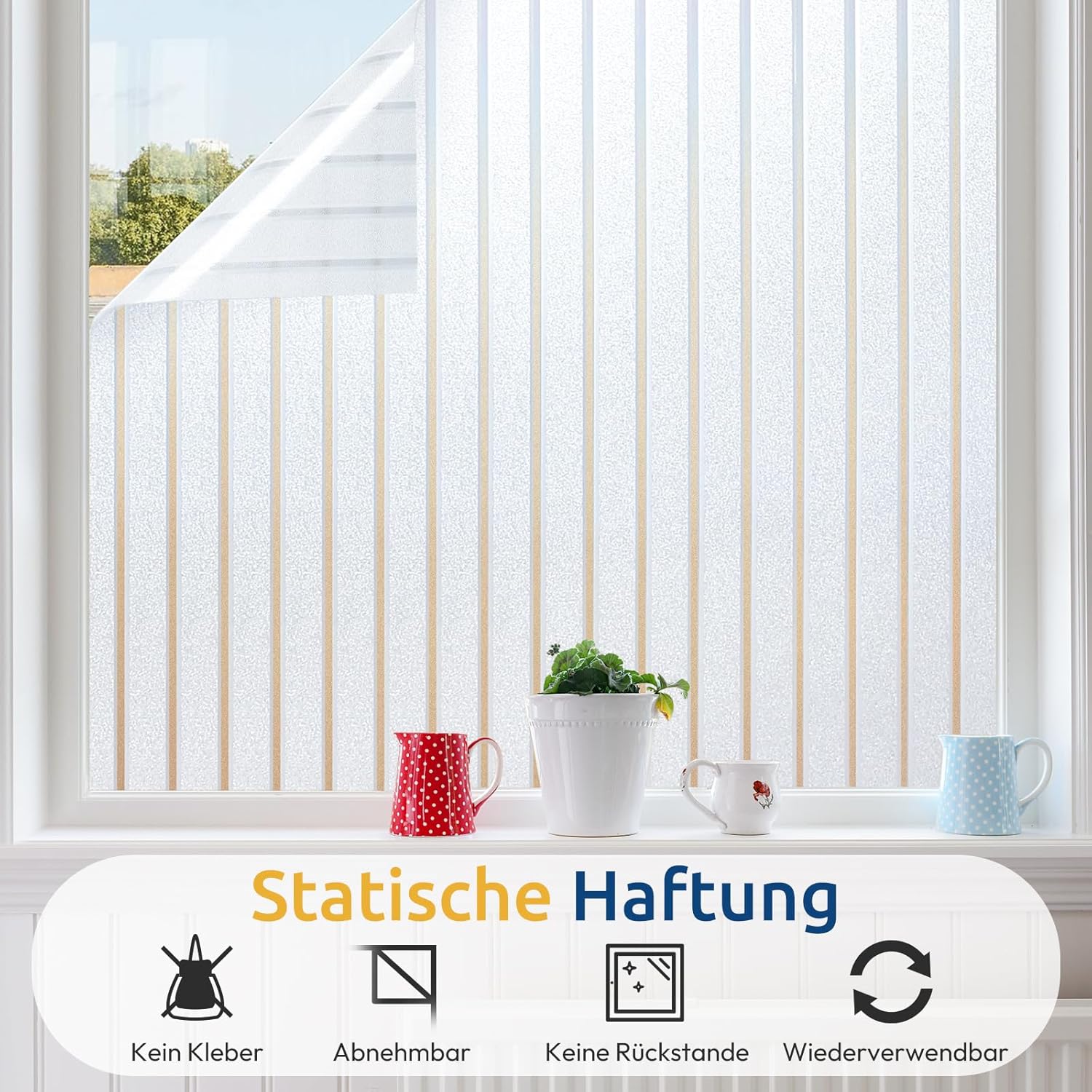 Detalle de Rabbitgoo Fensterfolie Streifen Sichtschutzfolie 75 x 200 cm – Milchglasoptik, selbstklebend, Anti-UV