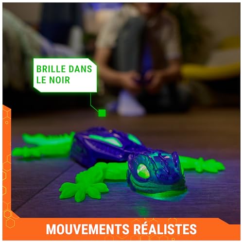 Detalle de HEX BOTS Gecko radiocommandé phosphorescent : le lézard qui rampe sur le sol et grimpe les murs