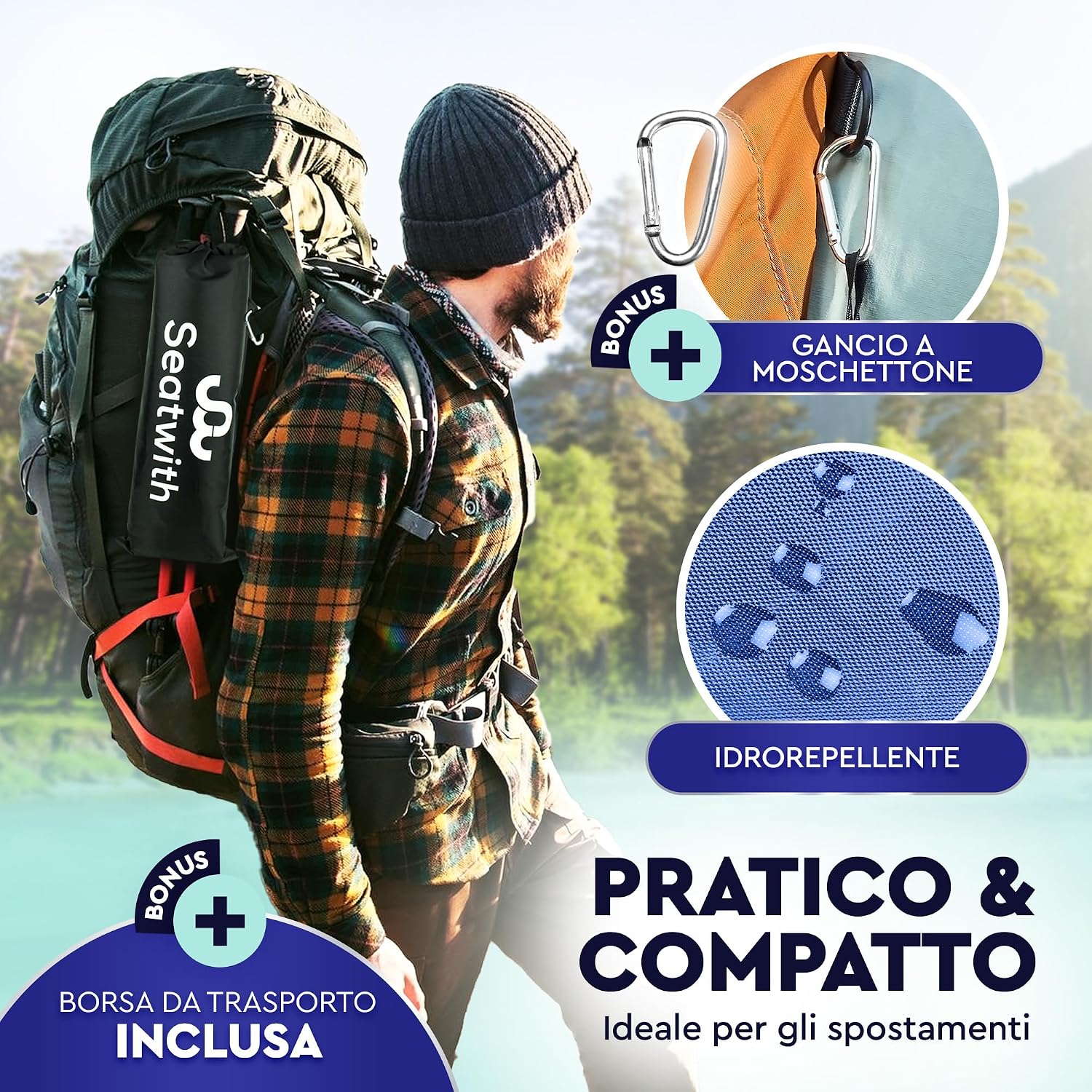 Thumbnail 2 de Seatwith Cuscino da Stadio Pieghevole 35x35 cm – Campeggio, Piscina e Picnic