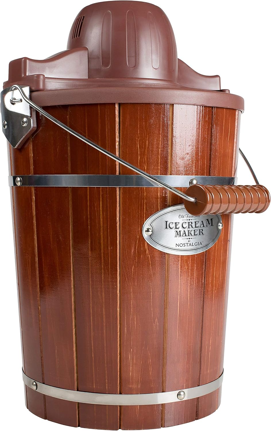 Detalle de Nostalgia Electric Ice Cream Maker with 6 Qt Capacity (Dark Wood)