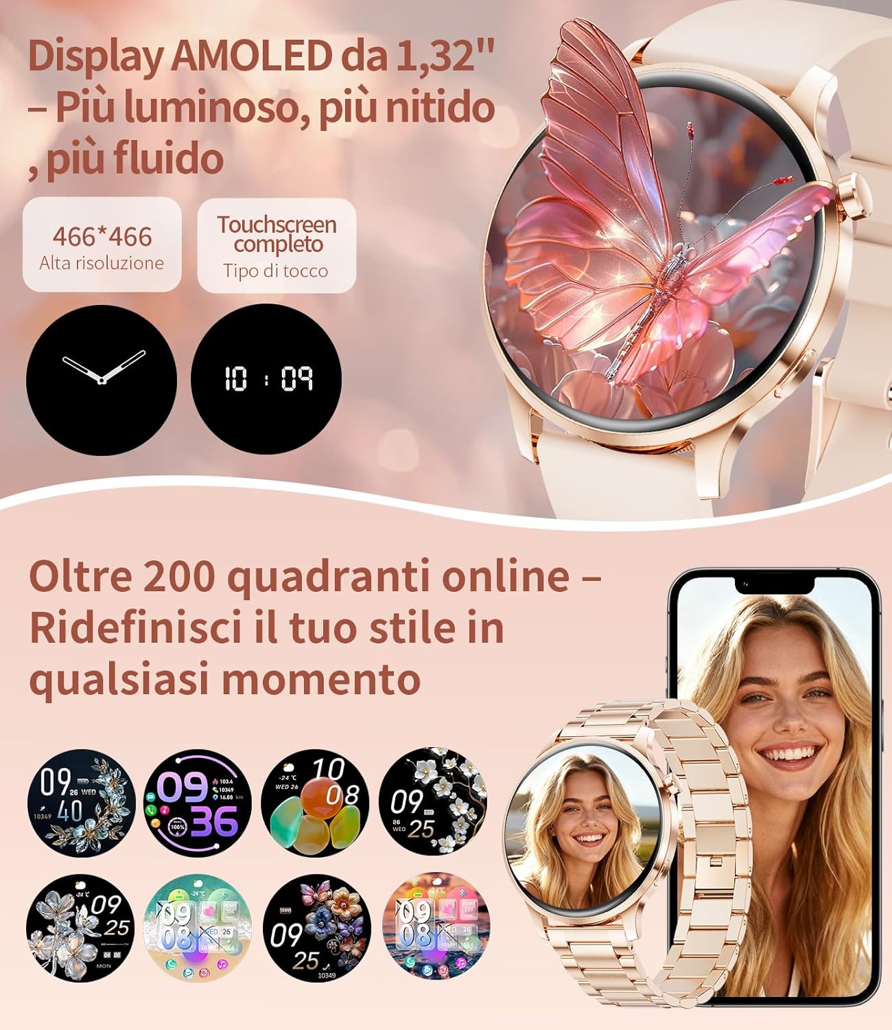 Detalle de SUNKTA Orologio intelligente da donna: AMOLED sottile e pratico, chiamate Bluetooth e monitoraggio salute