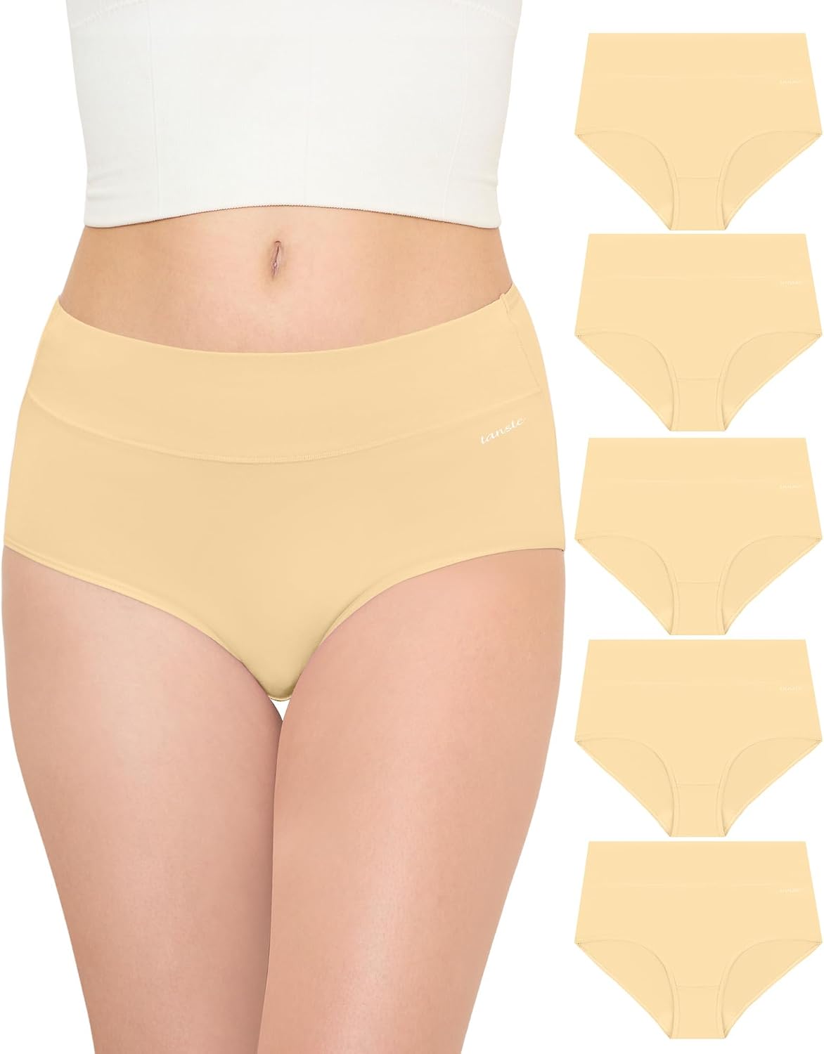 Detalle de TANSTC Damen-Unterhosen 5er Pack – Baumwolle, Hohe Taille, atmungsaktiv, weich