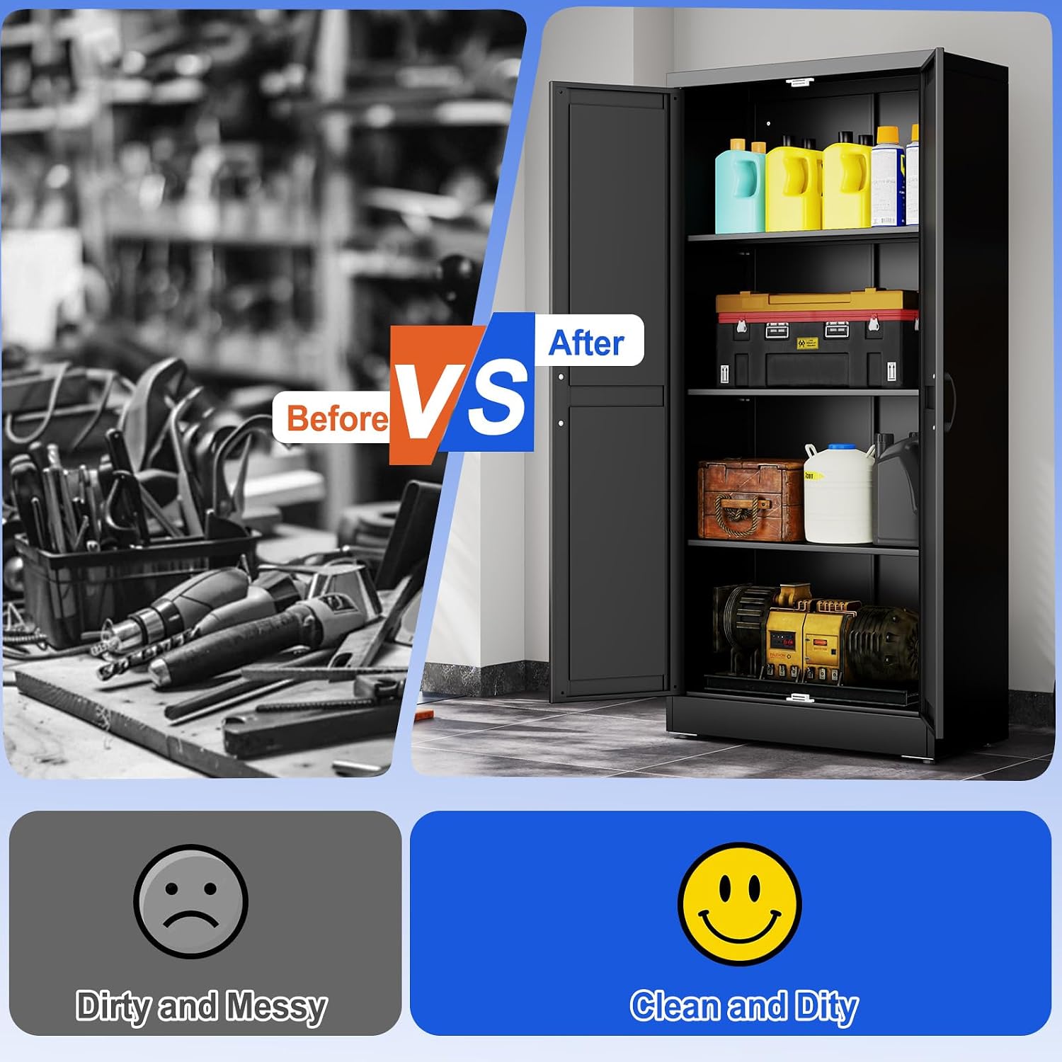 Thumbnail 5 de GAIOUS MG-XM-SM007 63-Inch Metal Storage Cabinet with 2 Doors and 3 Adjustable Shelves