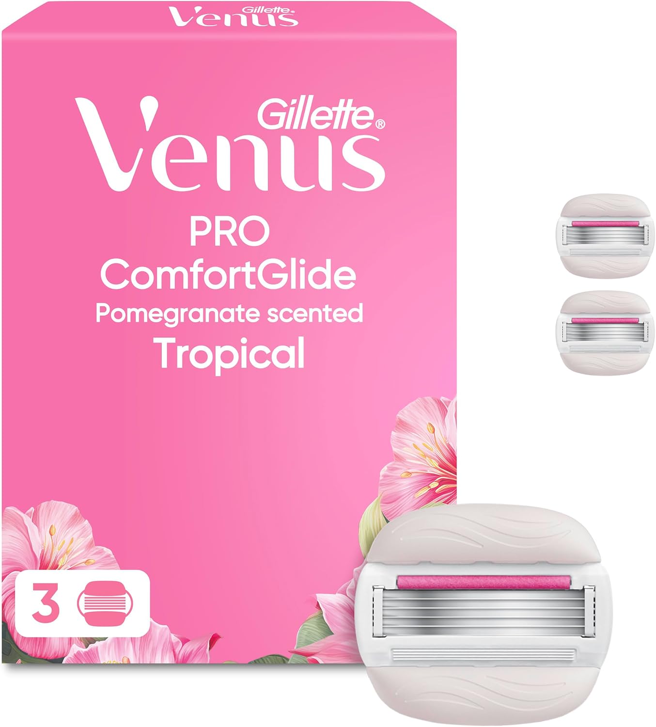 Detalle de Gillette Venus Pro ComfortGlide Pomegranate – 5‑blade system with Olay moisturiser, reusable handle and shower holder