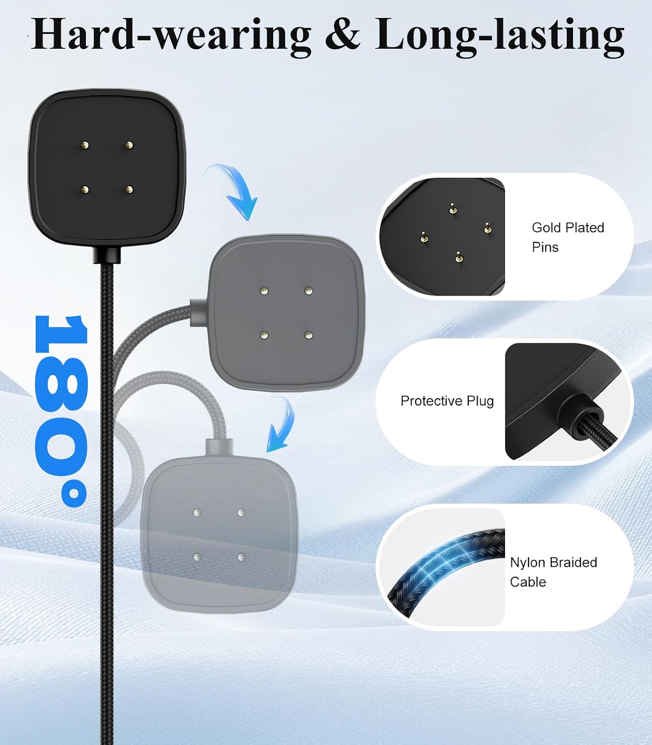 Detalle de TiMOVO 2-in-1 Charger for Fitbit Versa 4/3/Sense 2/Sense and Google Pixel Watch — 2 Pack Magnetic Dock, 3.3 ft USB Cable