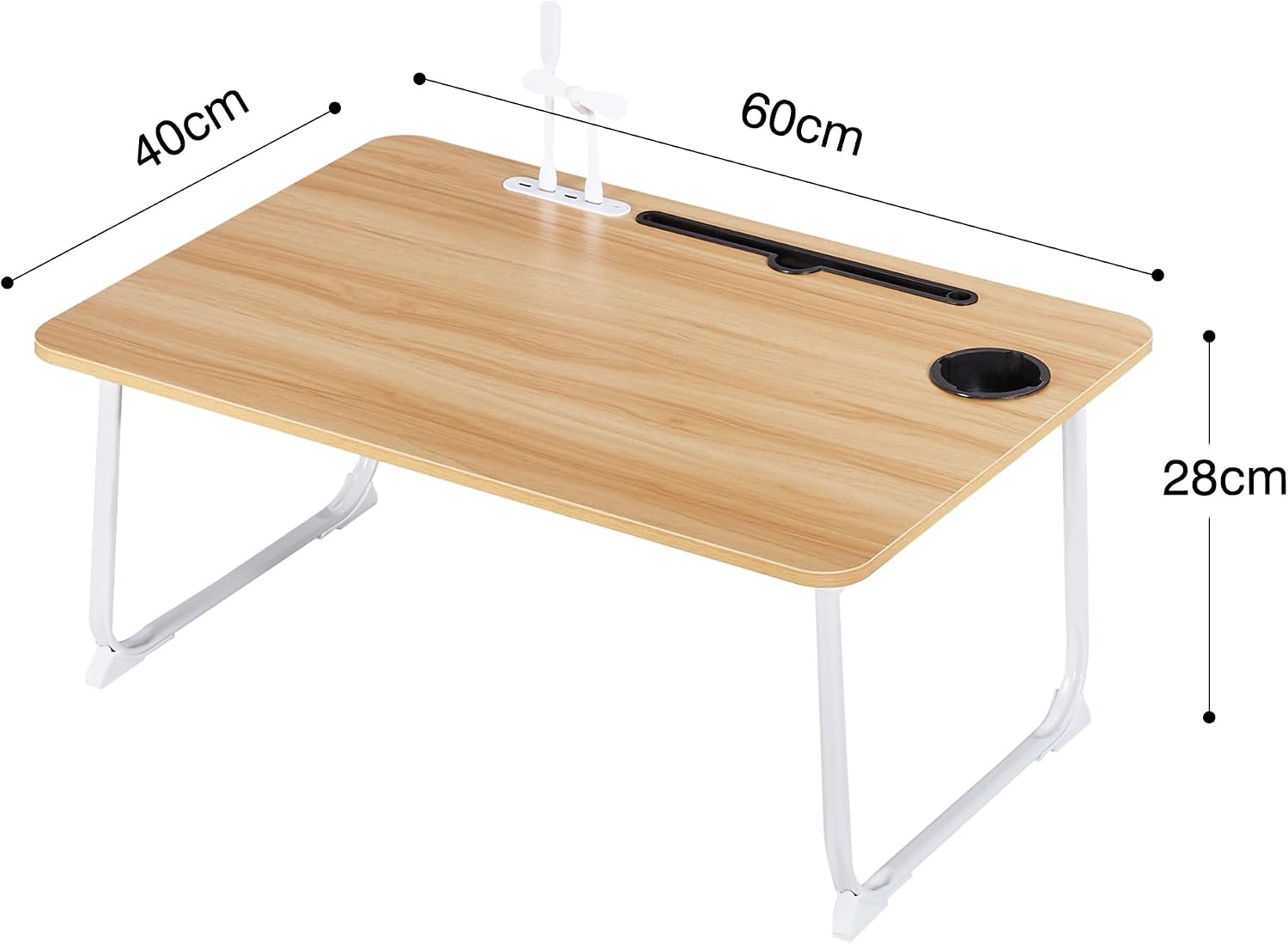 Detalle 2 de VECELO KHD-FT16-OAK-60-JP 折りたたみローテーブル 幅60×奥行40×高さ28cm USBポート・引き出し付き オーク