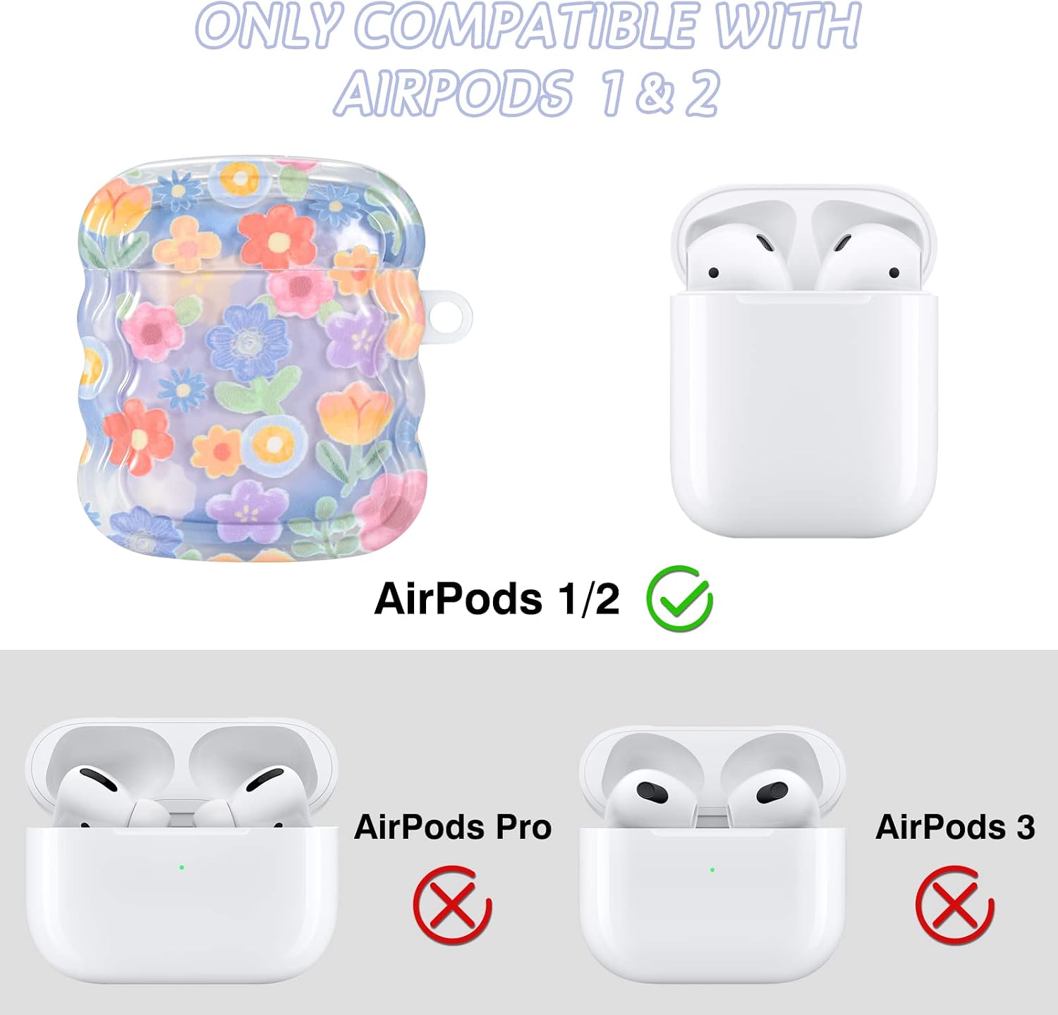 Thumbnail 2 de Newseego AirPods 1/2 Case Cover with Flower Pattern – Soft TPU, Shockproof Protection + Keychain