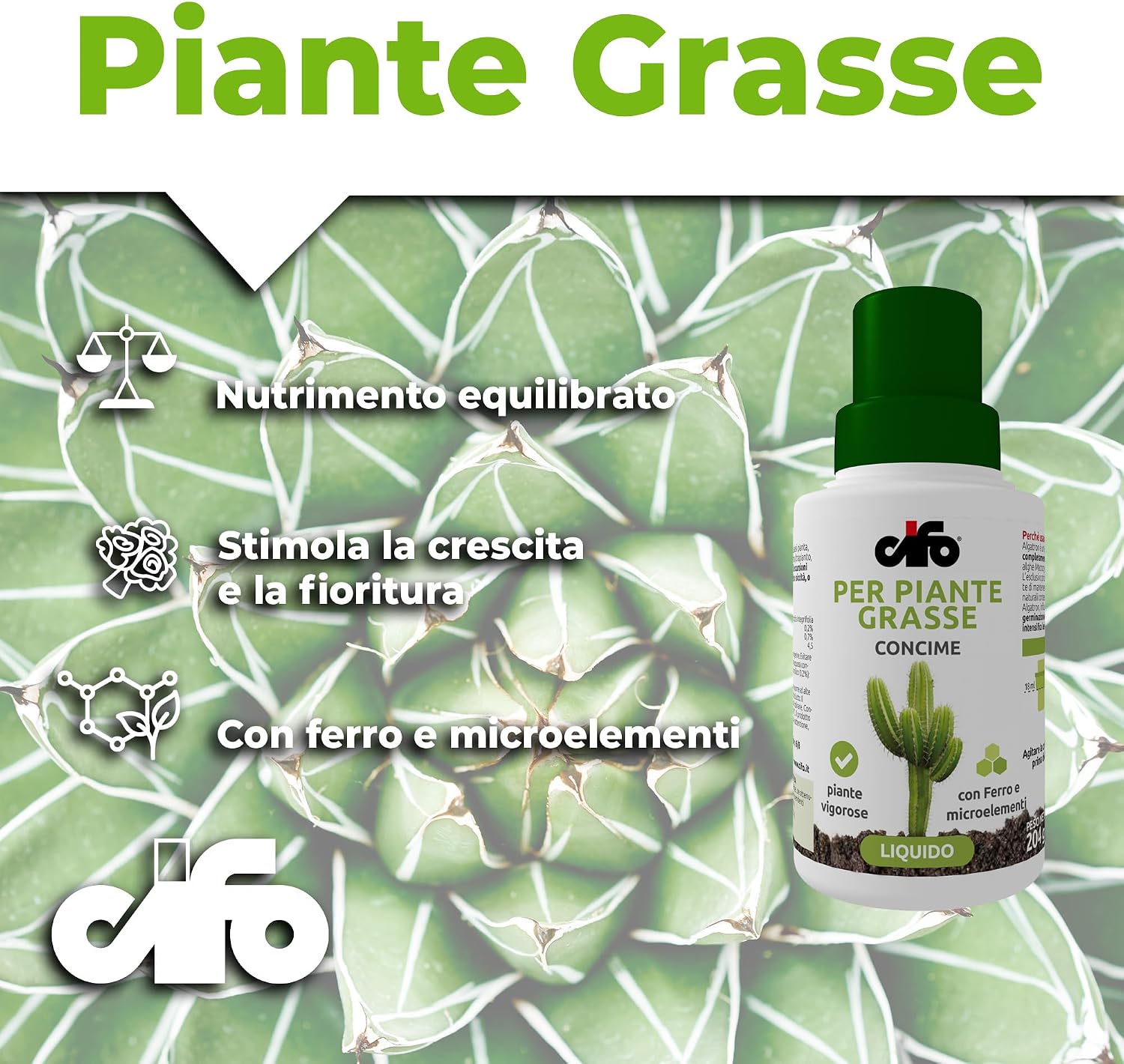 Detalle 2 de CIFO Concime Liquido Piante Grasse e Succulente – 200 ml, ferro e microelementi per sviluppo equilibrato