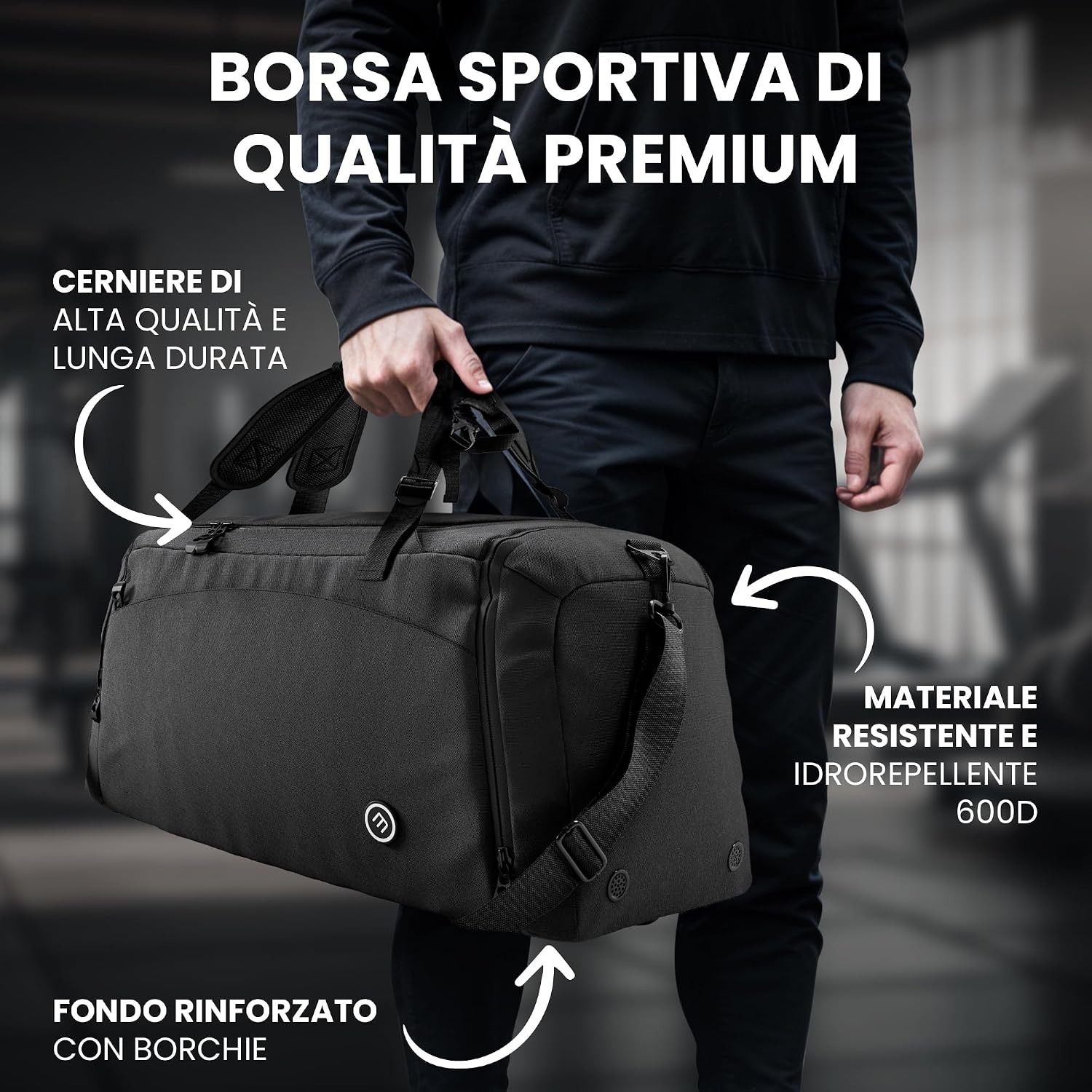 Detalle 2 de bemaxx Borsone Palestra 60L/40L – Borsa da Viaggio con Scomparto Scarpe e Bagnato, con Funzione Zaino