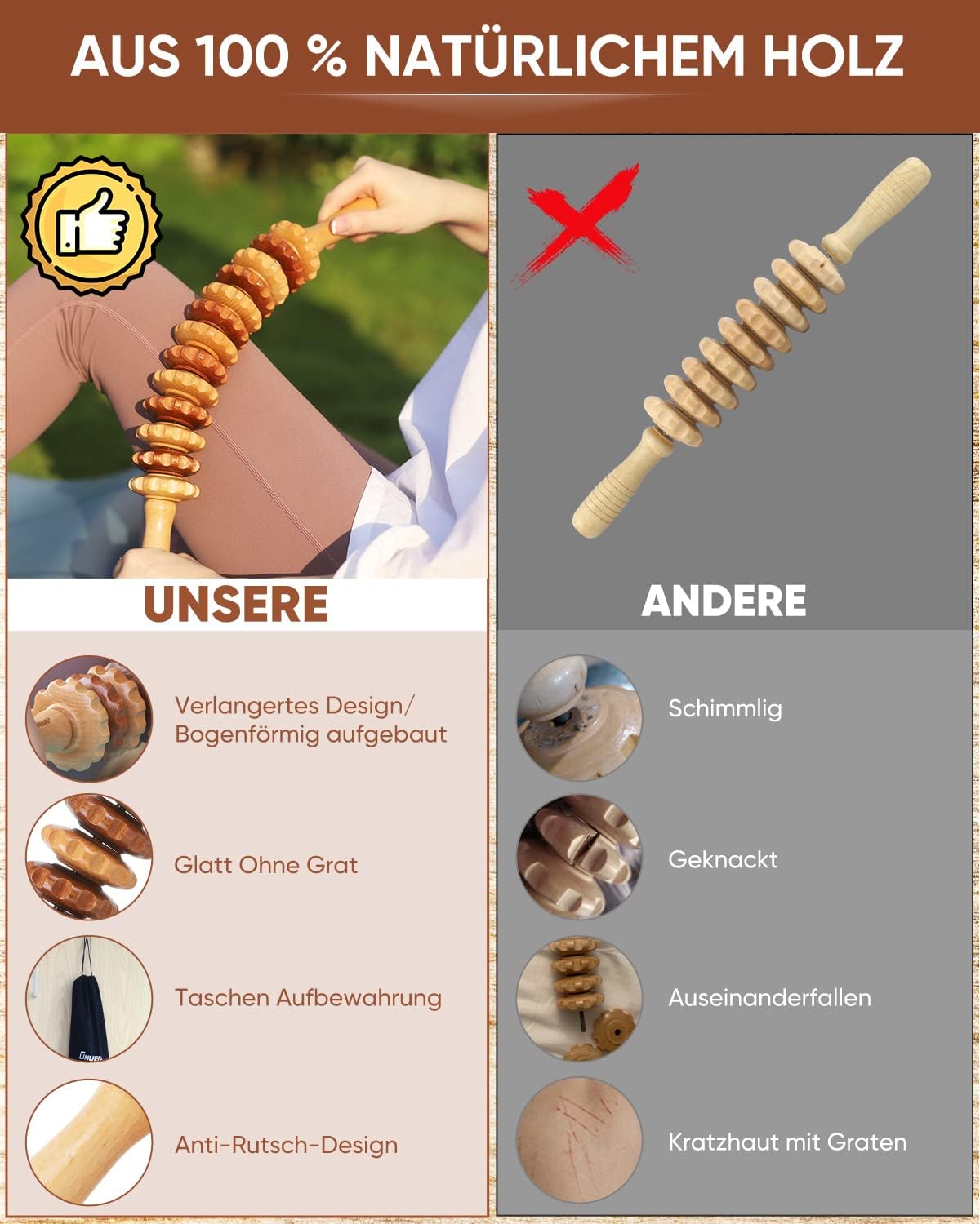 Thumbnail 4 de 2-in-1 Holz Therapie Massage Tools Set 43 cm