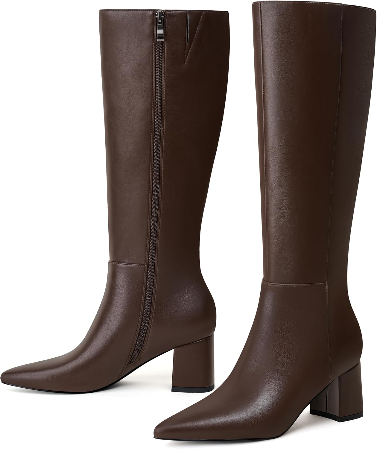 Detalle de Yamvim Knee-High Boots with Pointed Toe, Side Zip and Chunky Block Heel