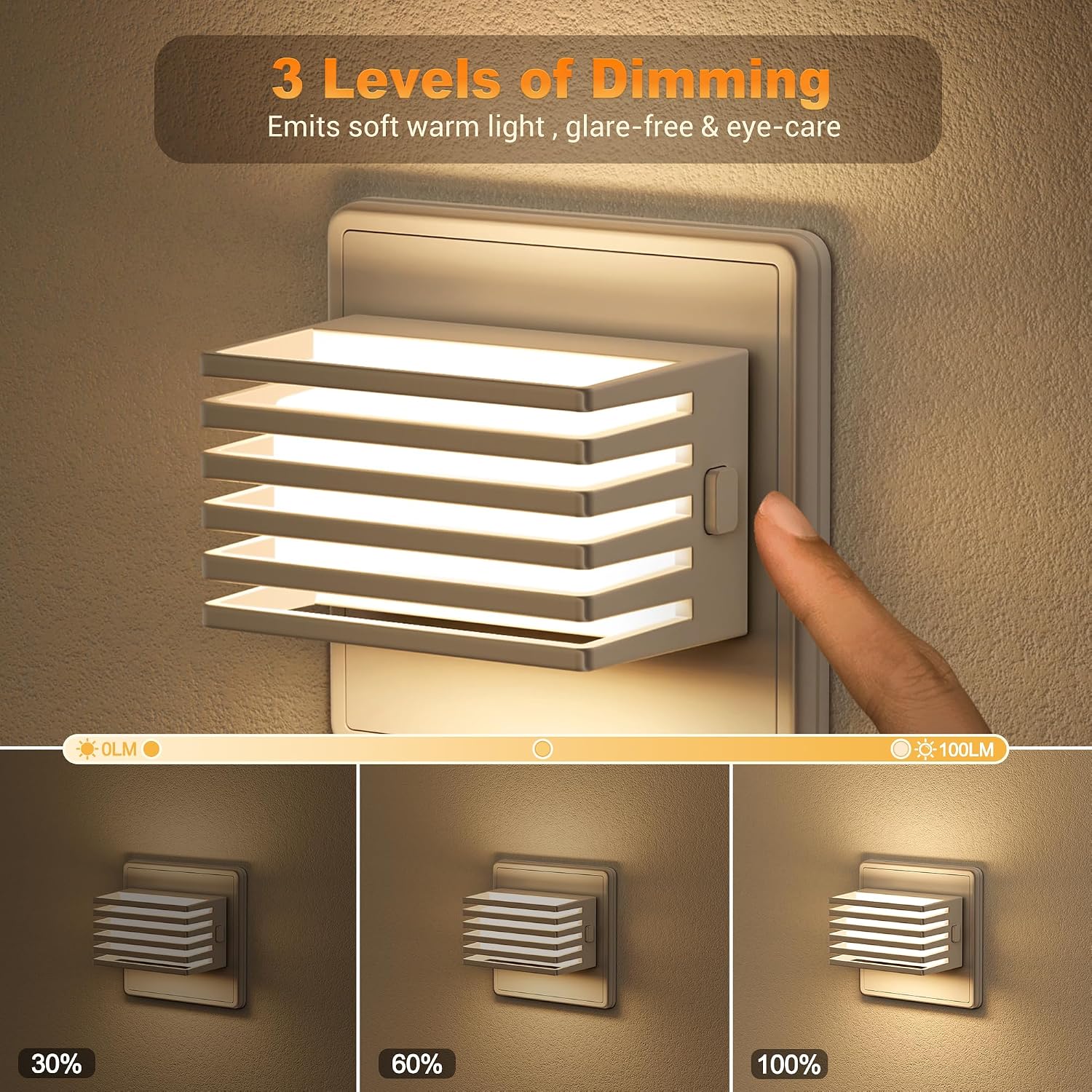 Detalle de Emeritpro Nachtlicht Steckdose mit Dämmerungssensor – 2er-Set dimmbares LED-Licht für Kinderzimmer (3000K Warmweiß)