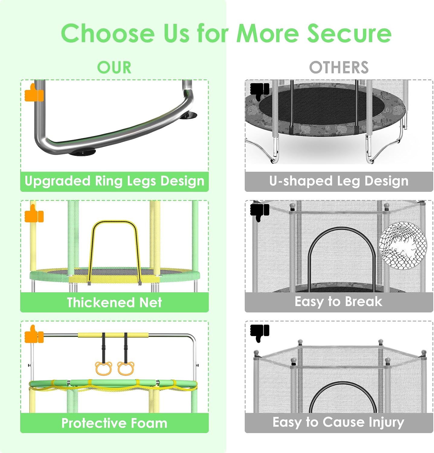 Thumbnail 1 de Trampoline for Kids: Upgrade Full Anti-Rust 440lbs Toddler Trampoline with Net and Adjustable Gymnastics Bar