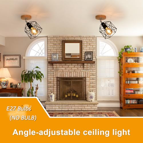 Thumbnail 4 de Tealight Lámparas de Techo Vintage E27, 2 Piezas – Madera y Metal en Negro