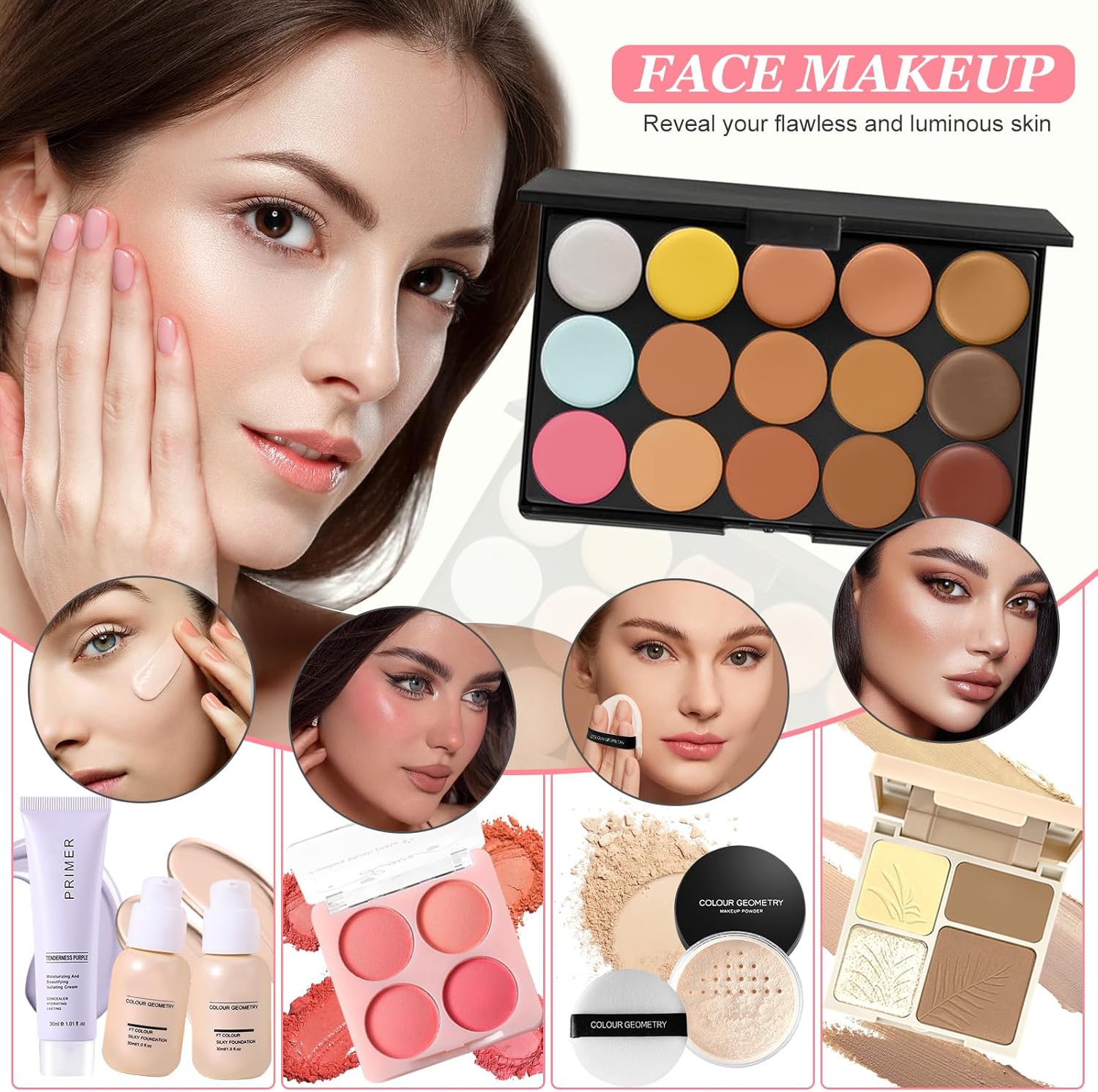 Thumbnail 2 de Set Trucco Donna Tutto in Uno con trousse viaggio, palette occhi e contouring, correttori, eyeliner e accessori