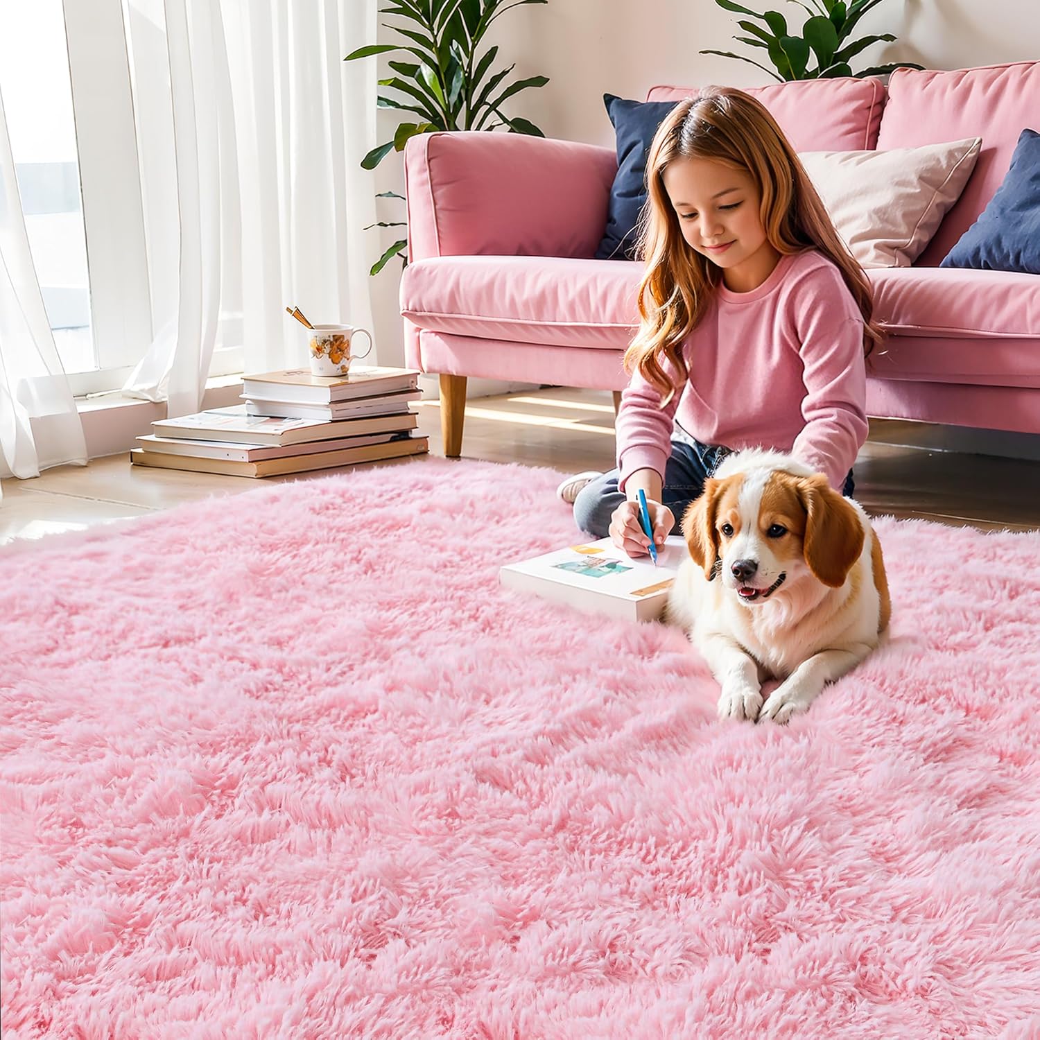 Thumbnail 1 de Pink Fluffy 4x6 Area Rug for Bedroom and Kids’ Spaces by KCHOWUA