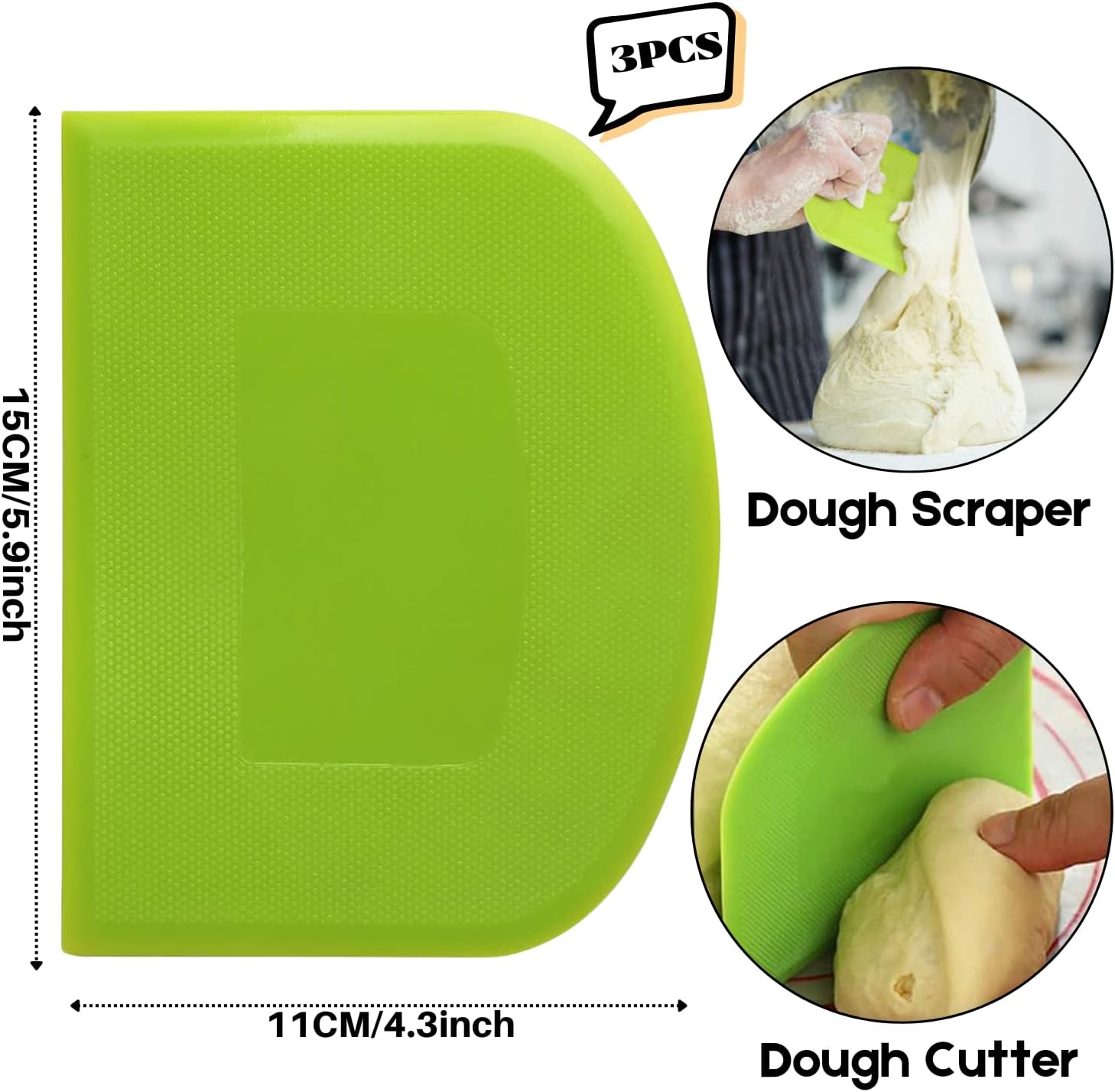 Detalle de SURDOCA Dough Scraper Bench Scraper – 3 Pack, 15 x 11 cm, Flexible PE, Non-Slip Edges