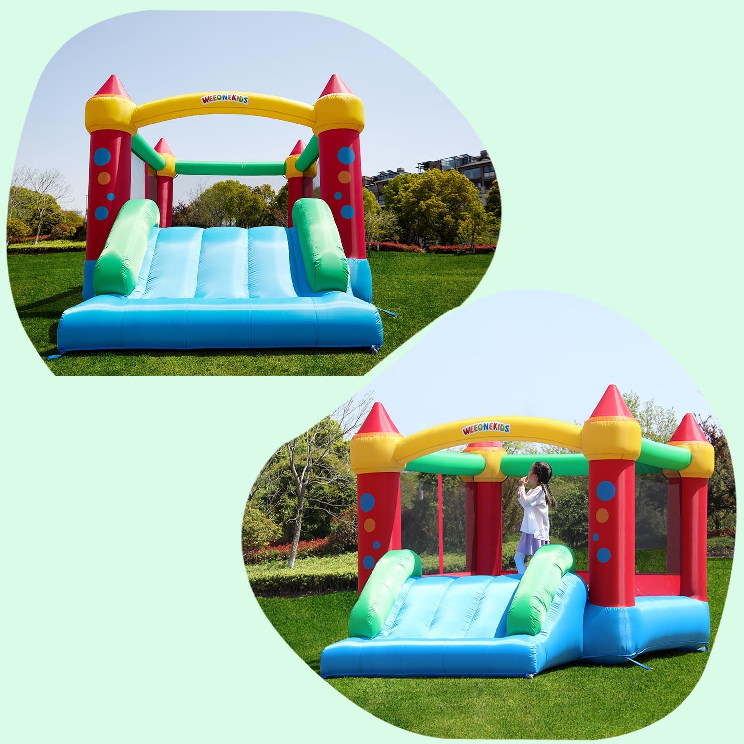 Detalle de WeeOneKids Air Bounce House: Family-Size Inflatable with Slide, 81 sq ft of Fun