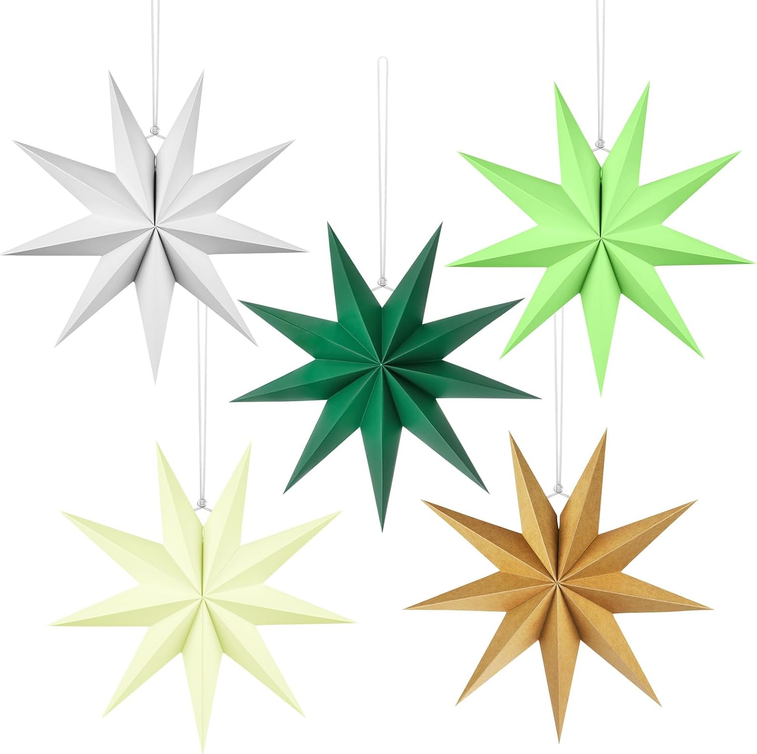 Detalle de Vicloon 3D Folding Paper Stars, 30 cm, Set of 5 in Mixed Colours