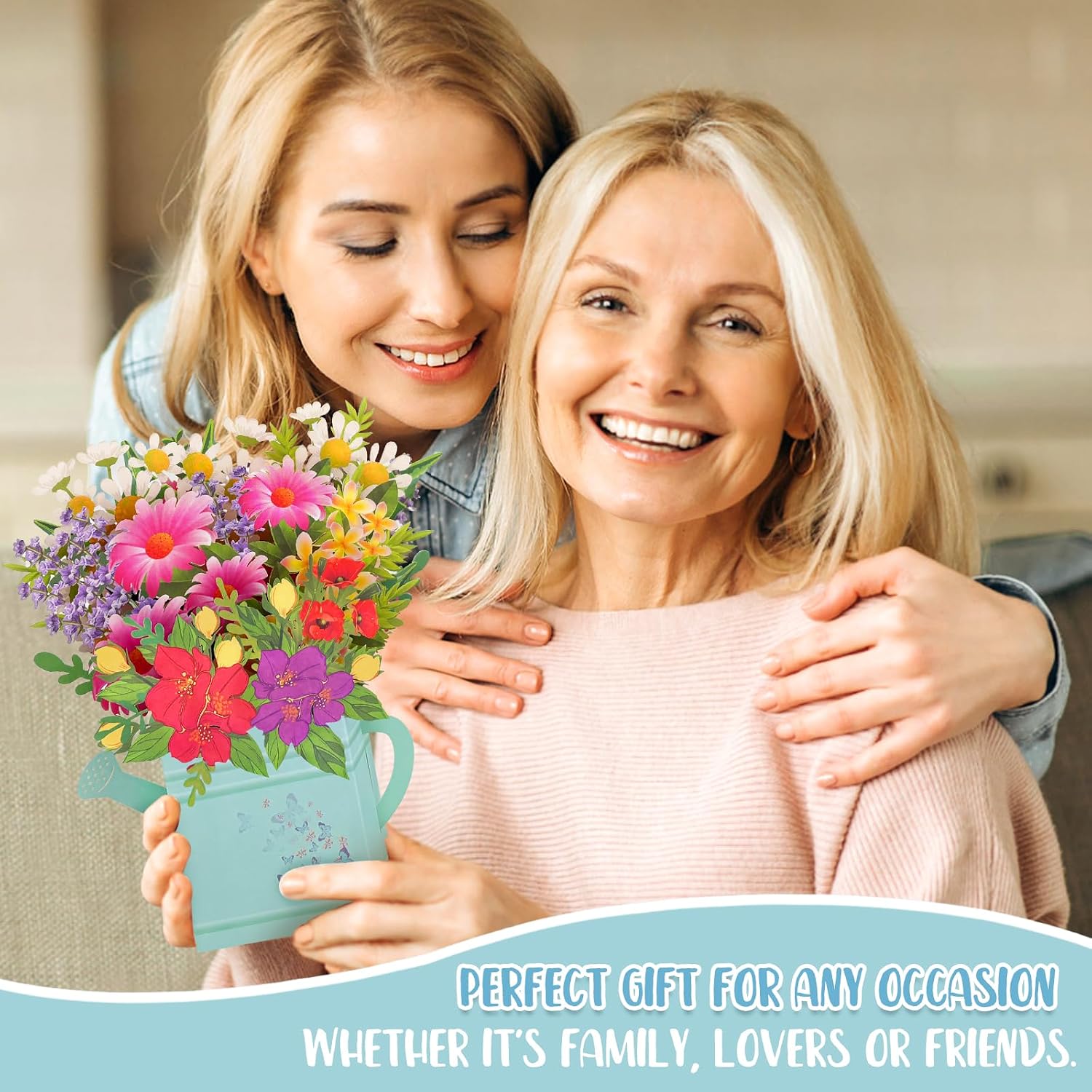 Detalle de Hierein Pop Up Birthday Cards for Women: Blue Watering Can Flower Bouquet