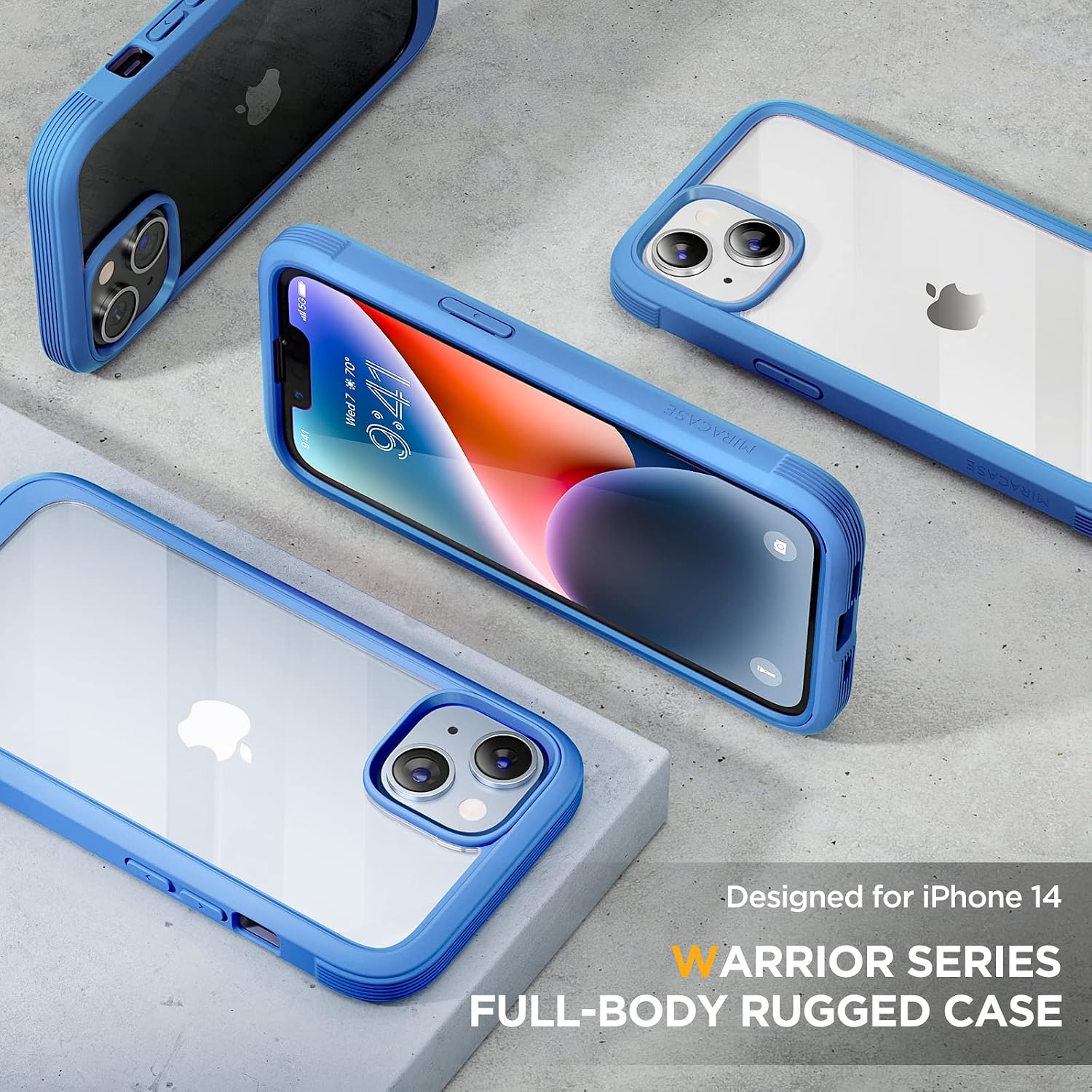 Detalle 2 de Miracase iPhone 14 6.1-inch Case with Built-in 9H Glass Screen Protector (Capri Blue)