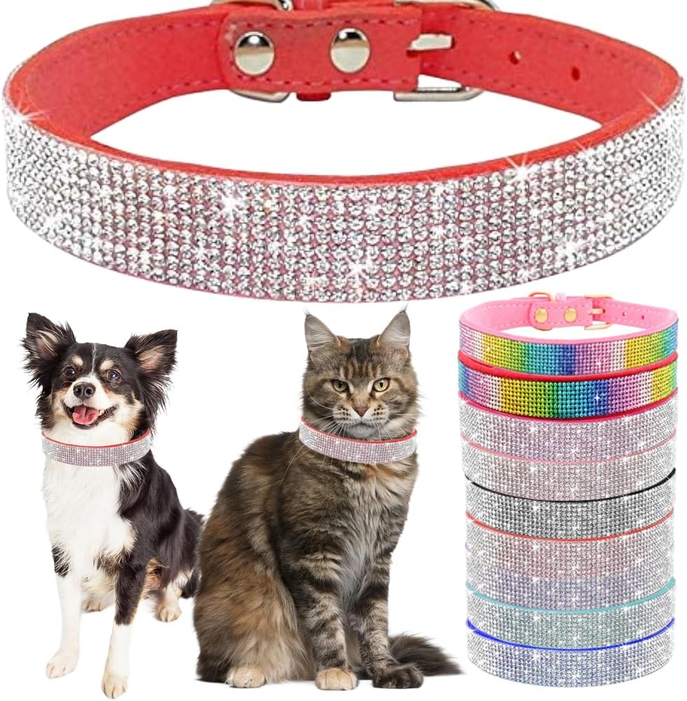 Thumbnail 6 de Bling Diamante Dog Collar (Rhinestone) – Velvet, Adjustable Crystal Puppy Collar, Purple, Size S