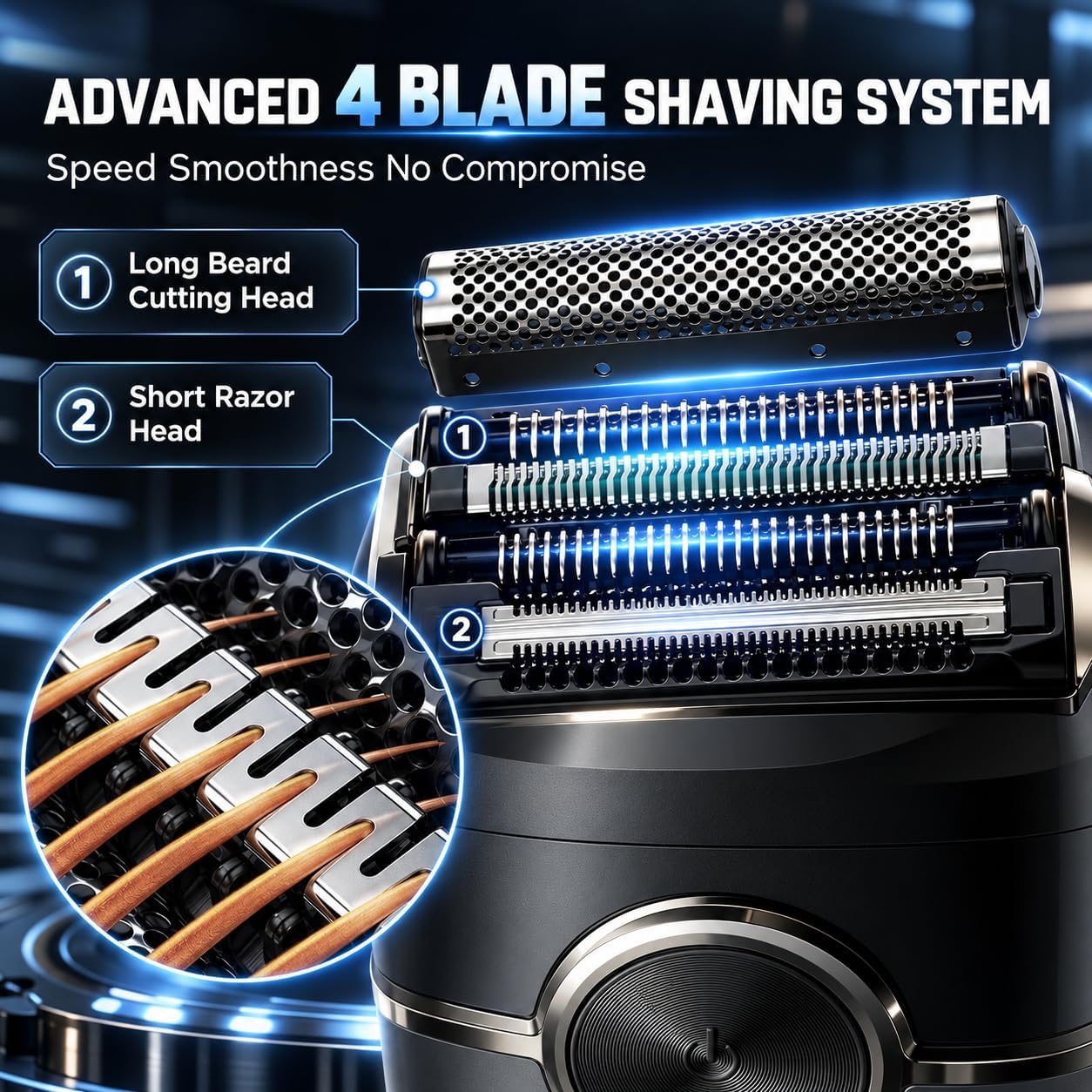 Detalle de NKTMXY Electric Foil Shaver for Men, 4 Floating Blades, LED Display, Wet/Dry