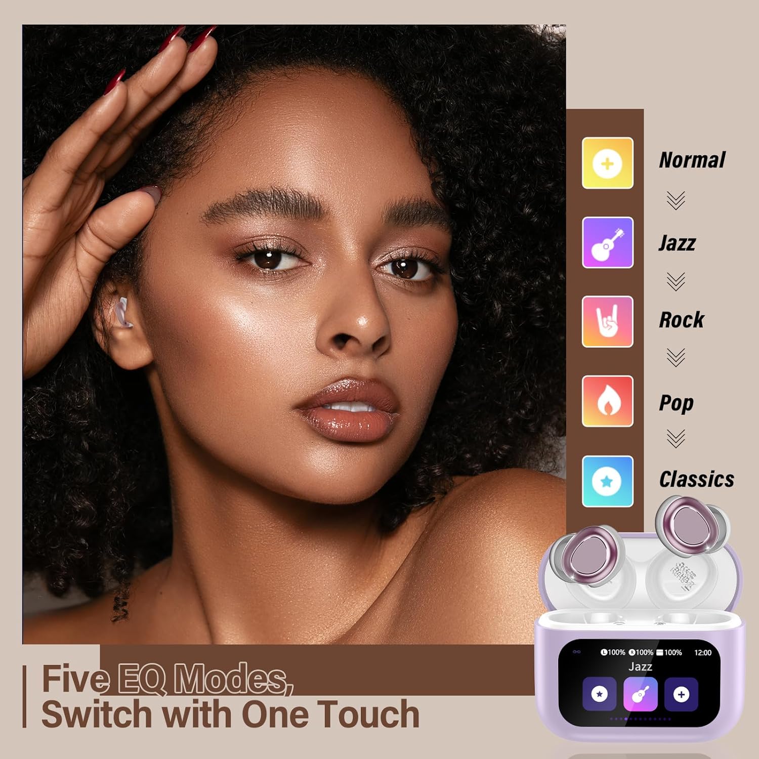 Detalle 2 de ZYHKON Bluetooth Kopfhörer – Schlafkopfhörer In Ear mit Touchscreen, Bluetooth 5.4, 48 h Spielzeit, 5 EQ-Modi (Lilac)
