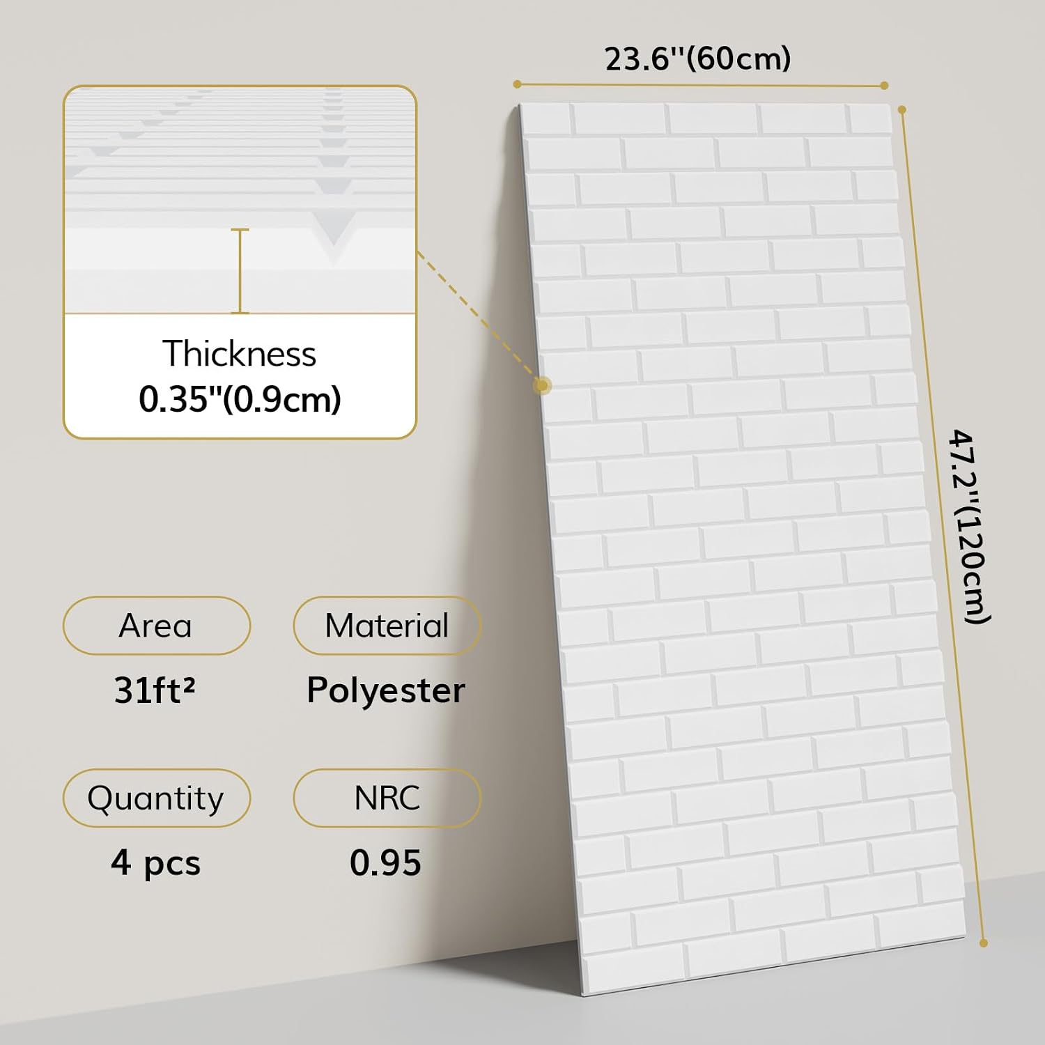 Detalle 1 de TONOR 25042 Brick Acoustic Panels, Self-Adhesive Polyester, 120 x 60 x 0.9 cm