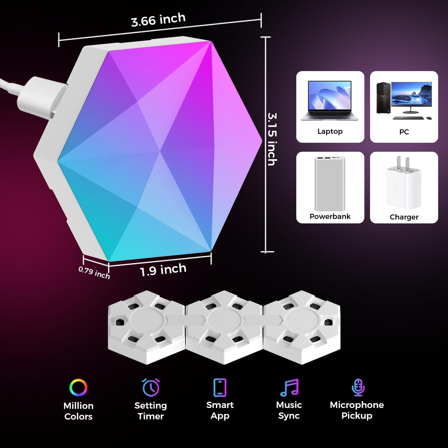 Thumbnail 1 de LPDISPLAY Hexagon LED 9,2 cm Gaming
