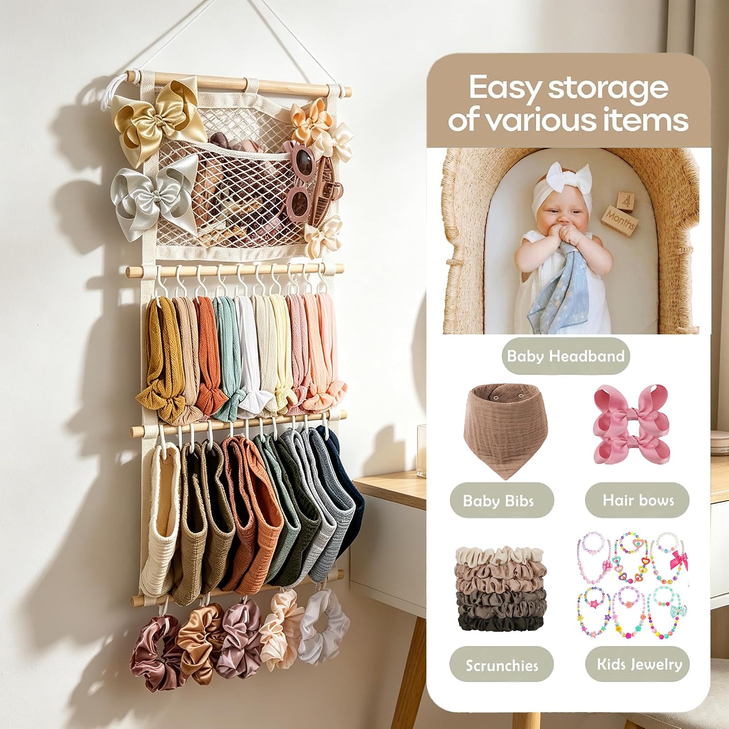 Detalle de kangaroo Headband Holder for Baby Bows, 15" x 30" Wall Organizer