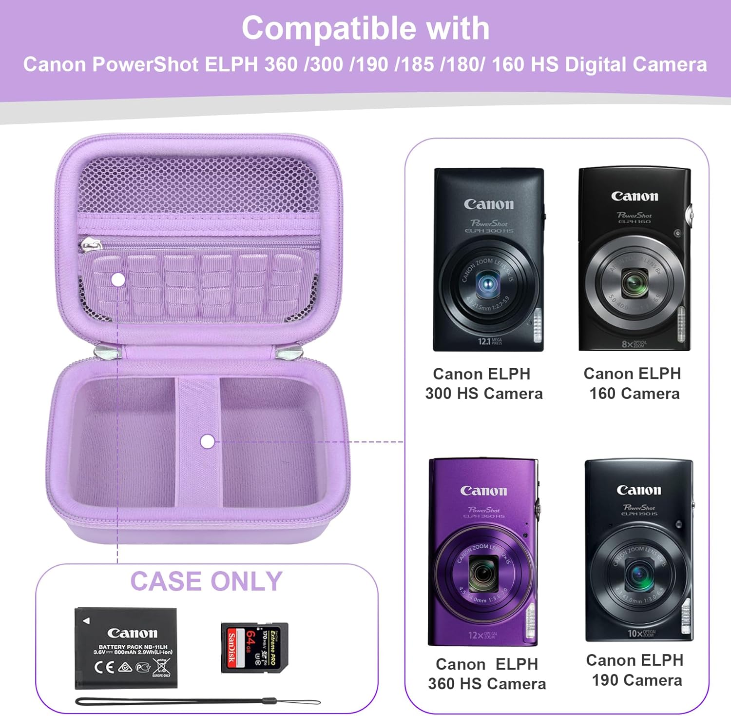 Thumbnail 2 de RAIALL Carrying Case for Canon IXUS 185/285 and Sony Cyber-shot W830 – Durable Hard Case with Mesh Pocket