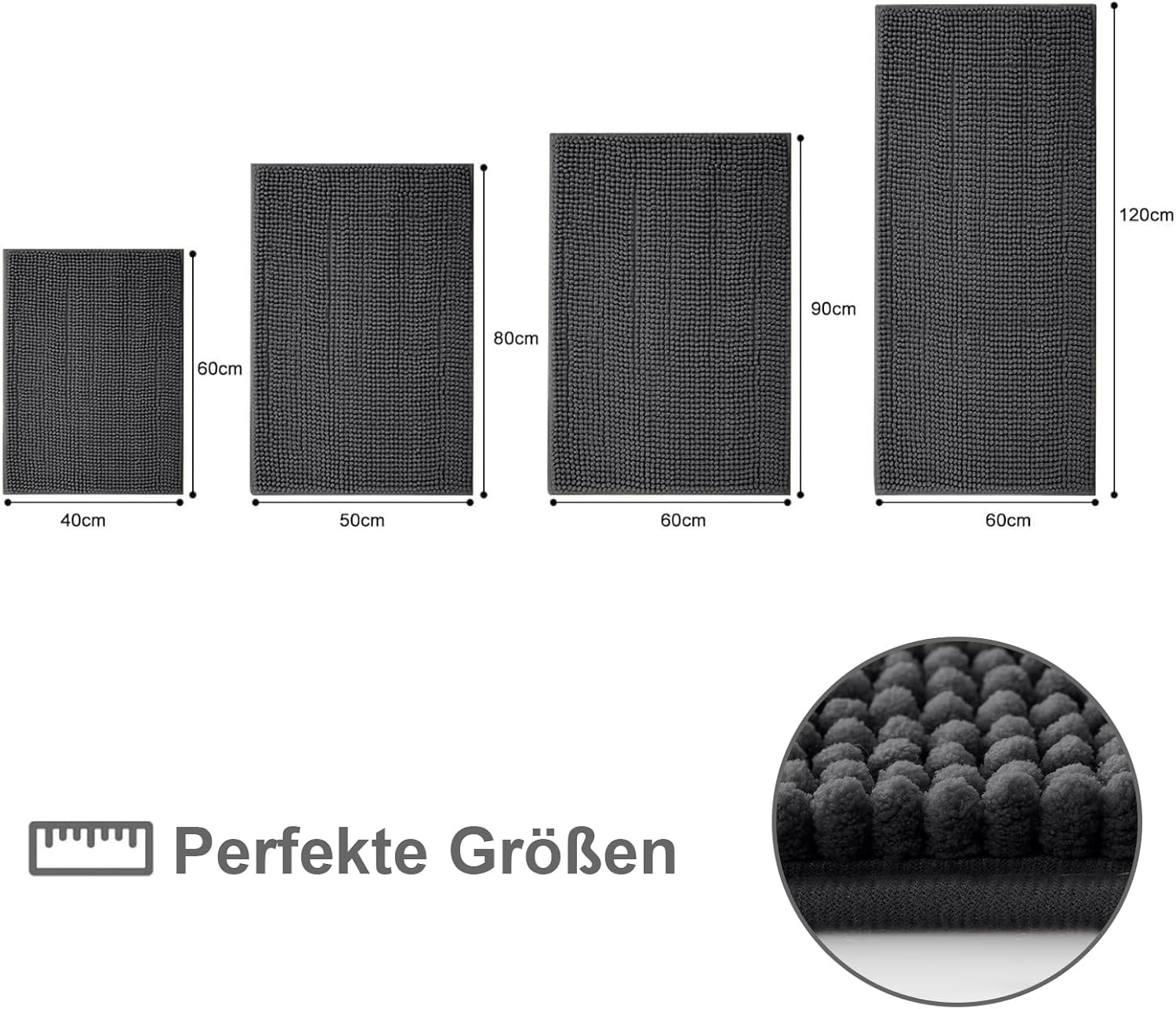 Thumbnail 2 de OLANLY Chenille Badematte 50 x 80 cm dunkelgrau – rutschfest, weich und saugfähig