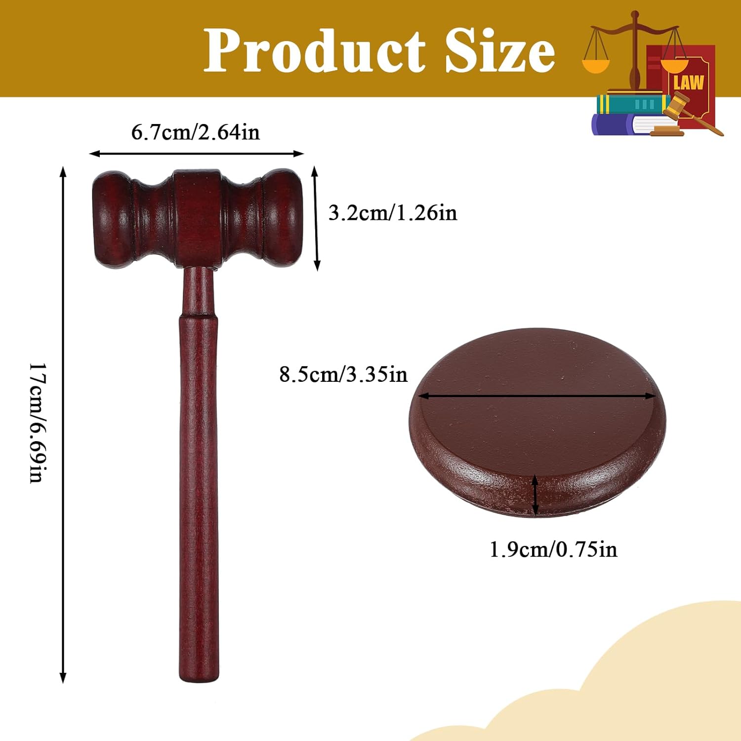 Detalle de Gavel and Block Set (Walnut Judge Gavel) wooden judge hammer and block for court, auctions and meetings