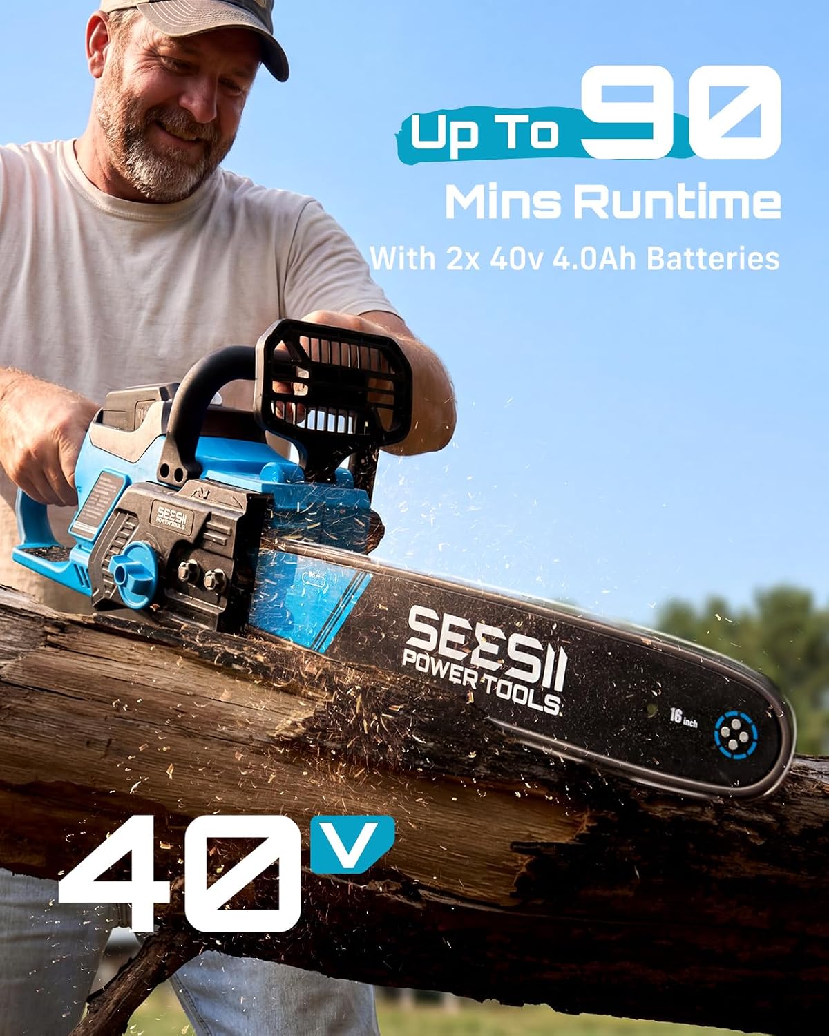 Detalle de SEESII M16 Ace 40V Cordless Chainsaw, 16-Inch Bar, Brushless Motor