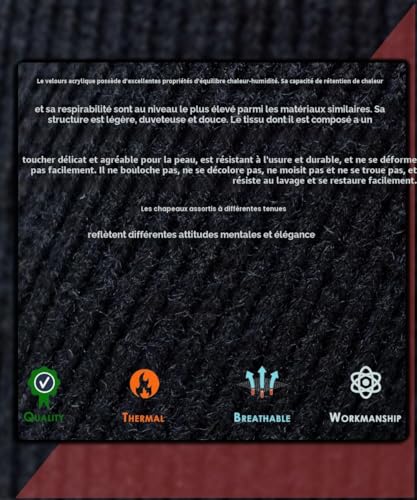 Detalle 1 de Egoo bonnet tricoté unisexe à revers, noir avec doublure polaire