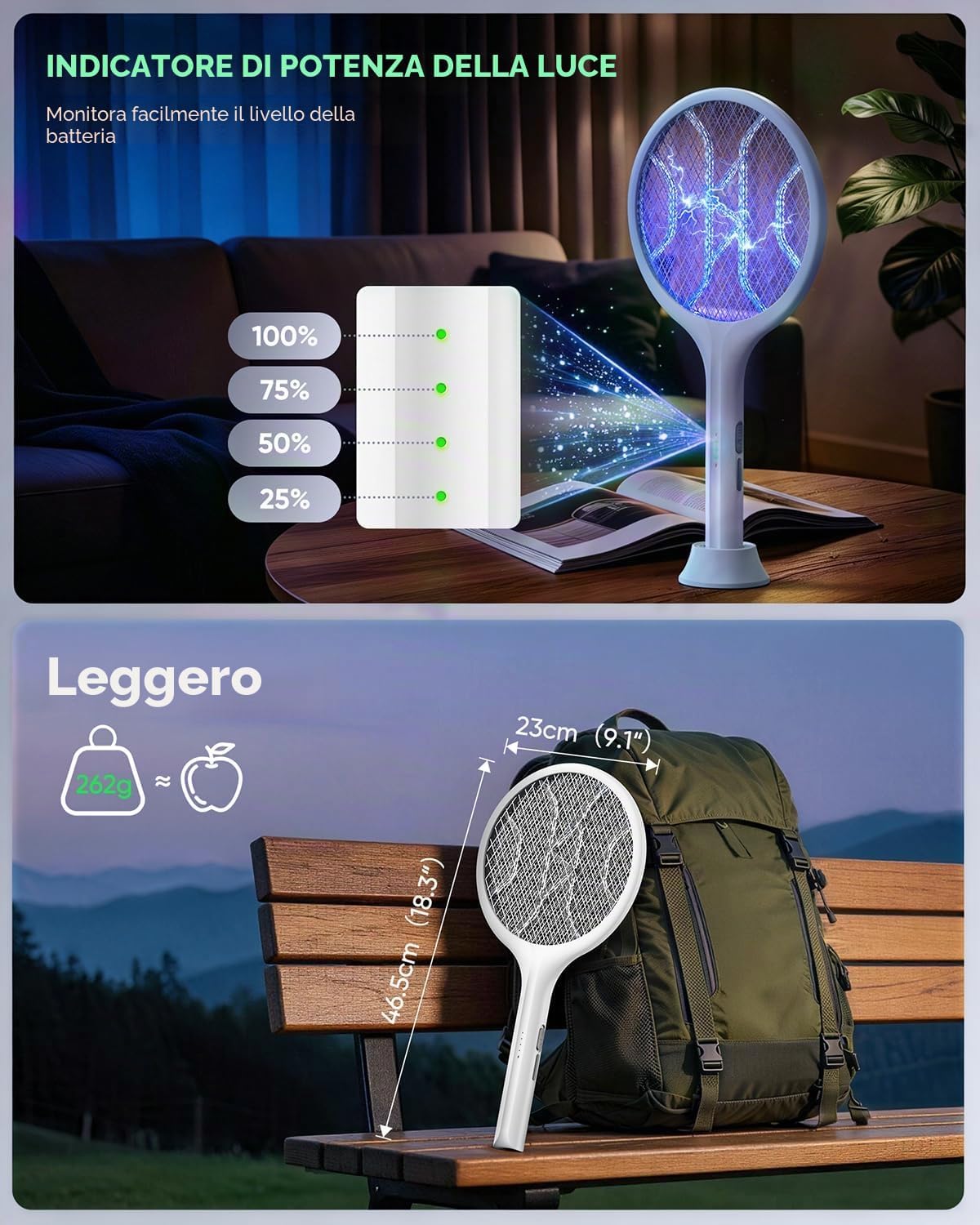 Thumbnail 6 de VIWAVE Racchetta Zanzare Elettrica 4000V 2 in 1 con Luce UV e Base, 1800mAh USB-C, 3 Strati – Bianco
