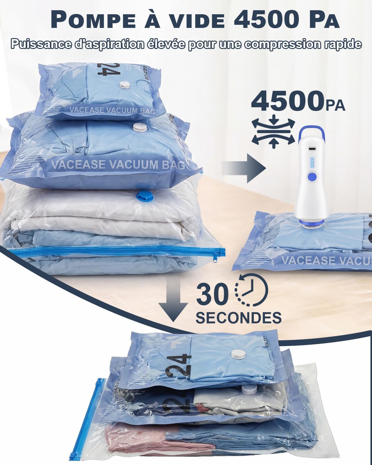 Detalle de Raplink Sac sous Vide Vetement avec Pompe Électrique et 12 Sacs de Rangement – Voyage, Déménagement et Rangement
