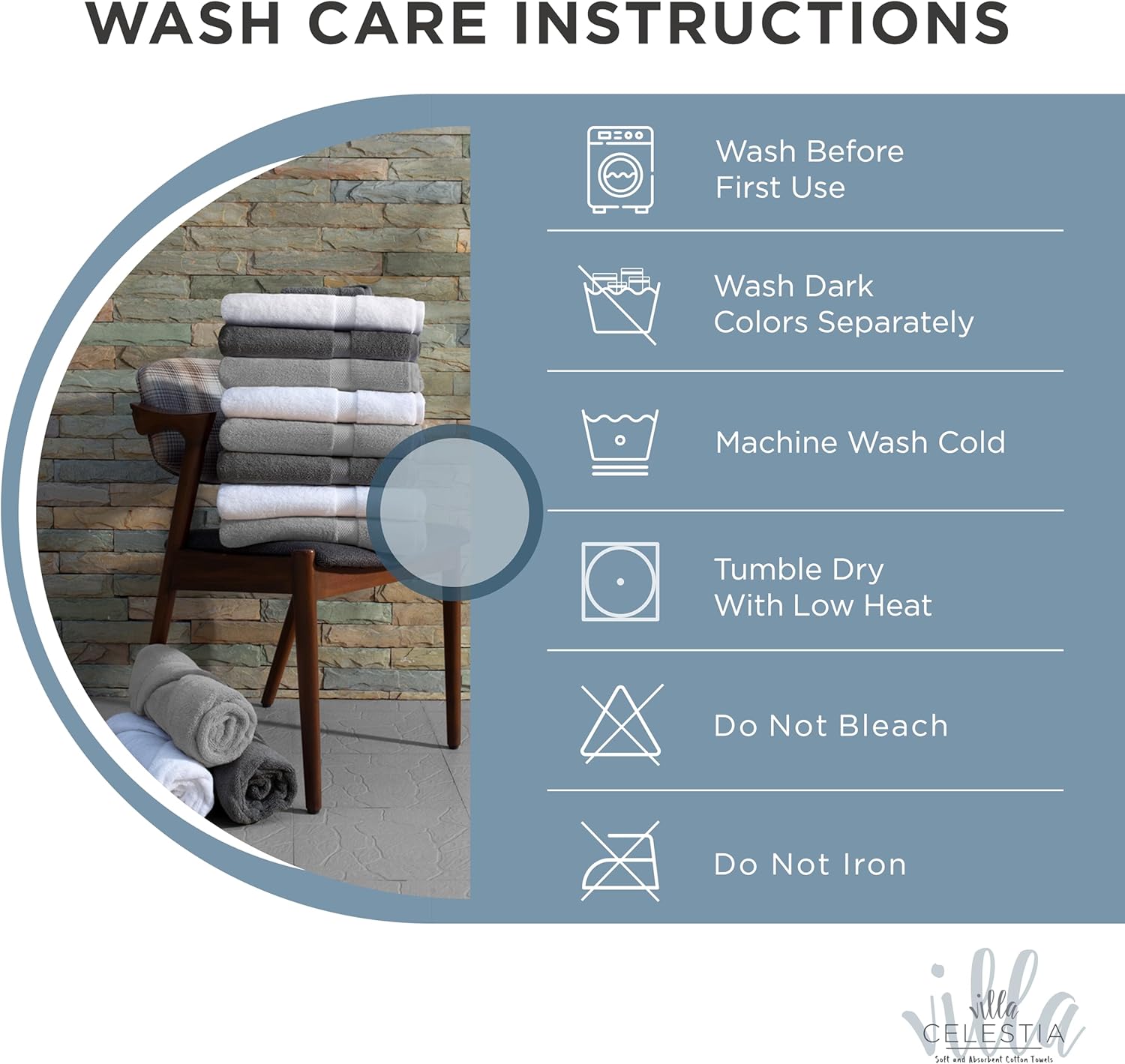 Detalle de Villa Celestia Cotton Washcloths Set of 6, 12x12 Inches — 100% Ring-Spun Combed Cotton